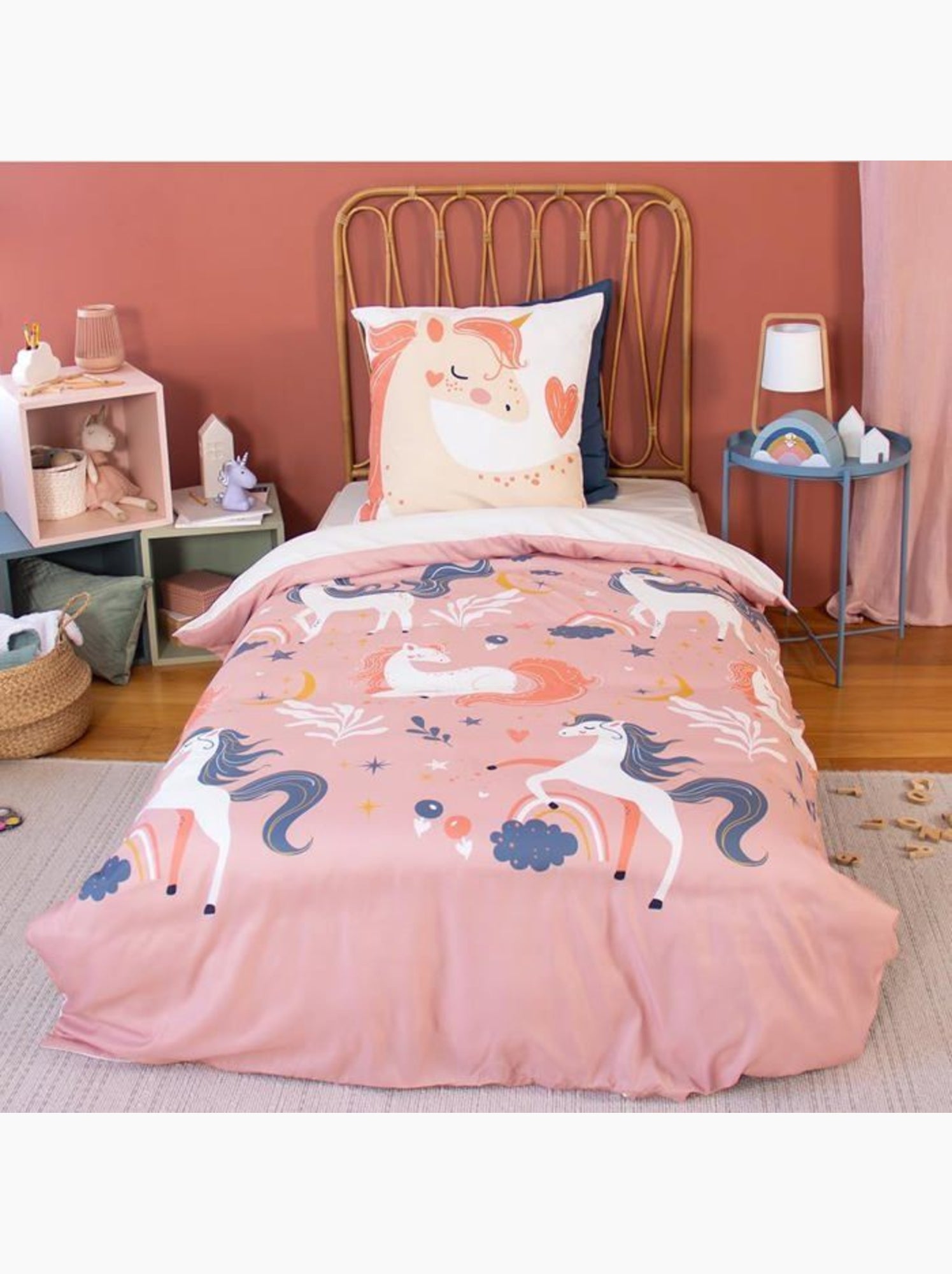 Parure de couette enfant licorne - 2 pièces - Rose