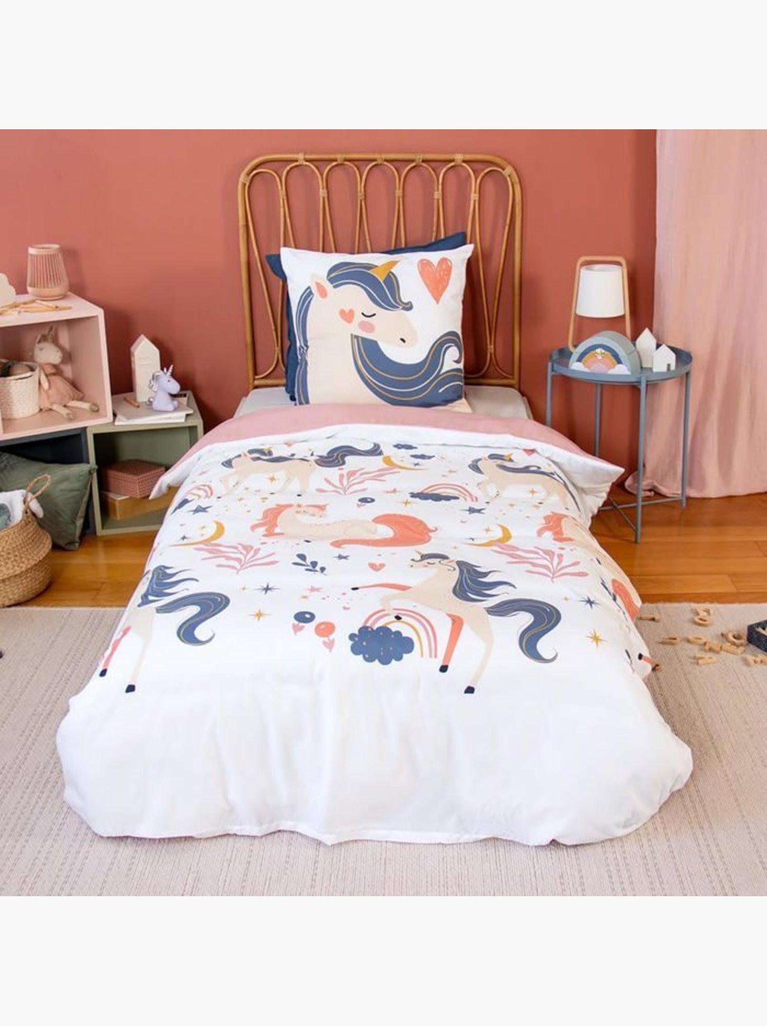 Parure de couette enfant licorne - 2 pièces - Rose