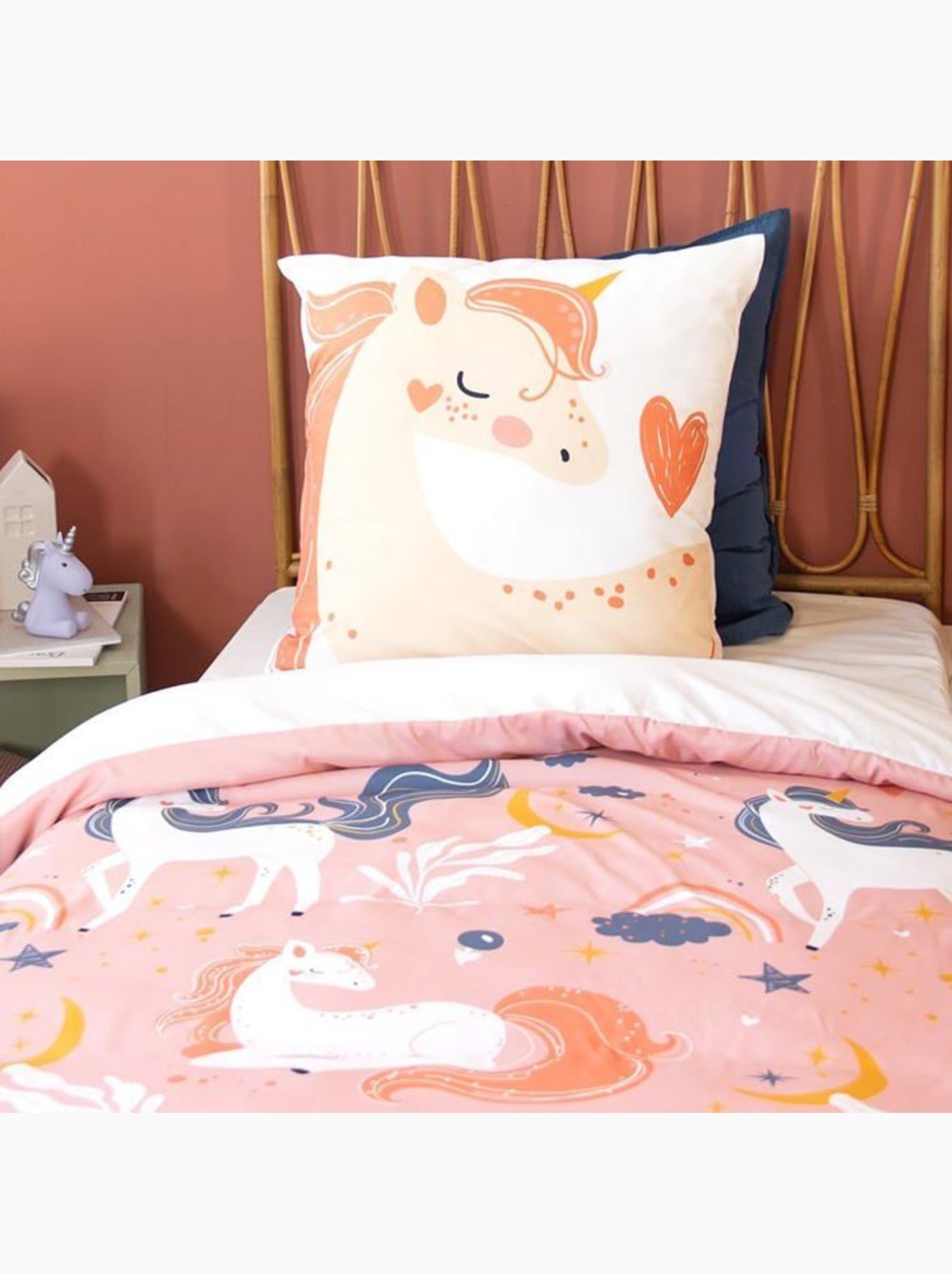 Parure de couette enfant licorne - 2 pièces - Rose