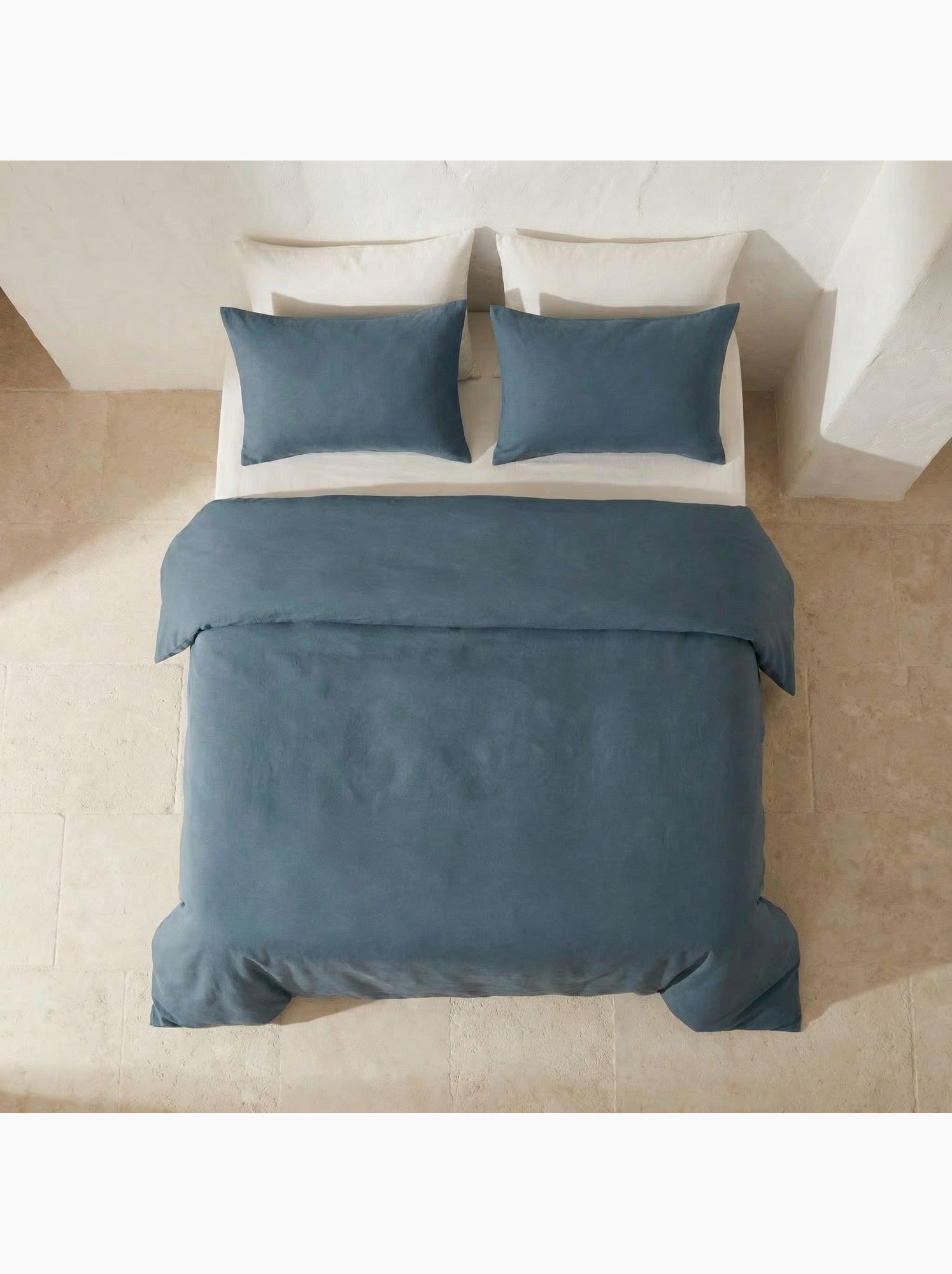 Parure de housse de couette 100% coton, avec taie(s) d’oreiller, unie - Gamusi. - Bleu