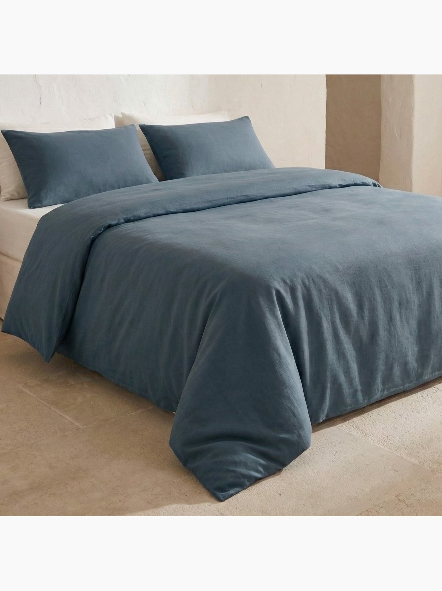 Parure de housse de couette 100% coton, avec taie(s) d’oreiller, unie - Gamusi. - Bleu