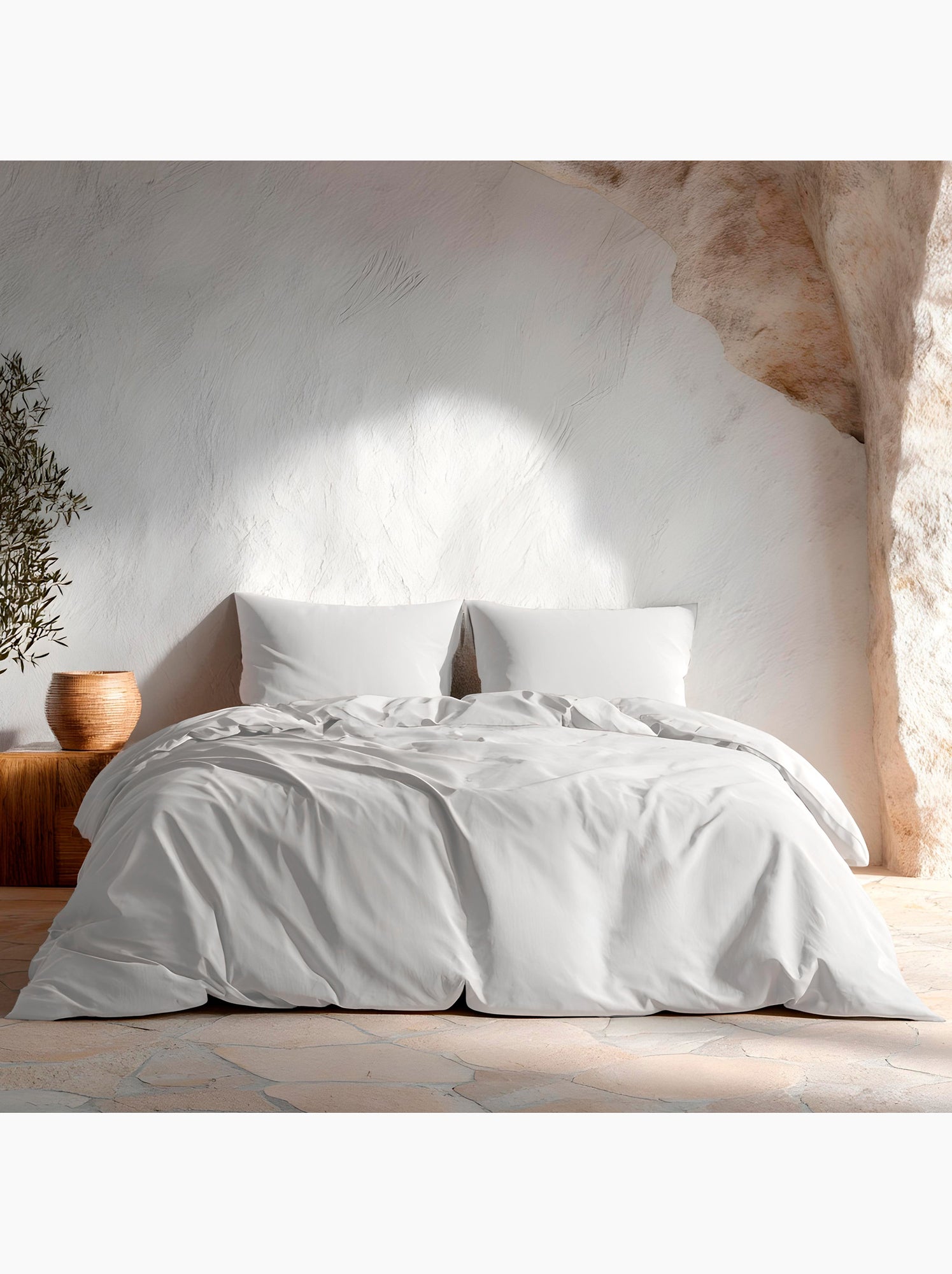 Parure de housse de couette 100% coton, avec taie(s) d’oreiller, unie - Gamusi. - Gris clair