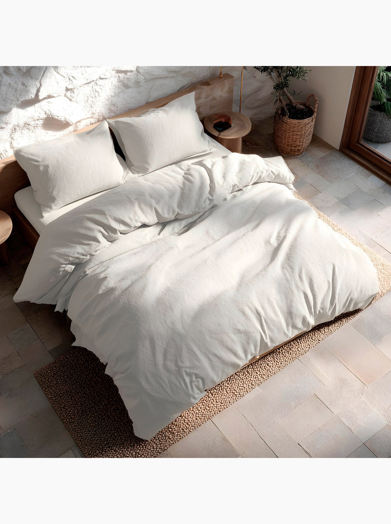 Parure de housse de couette 100% coton, avec taie(s) d’oreiller, unie - Gamusi. - Gris clair