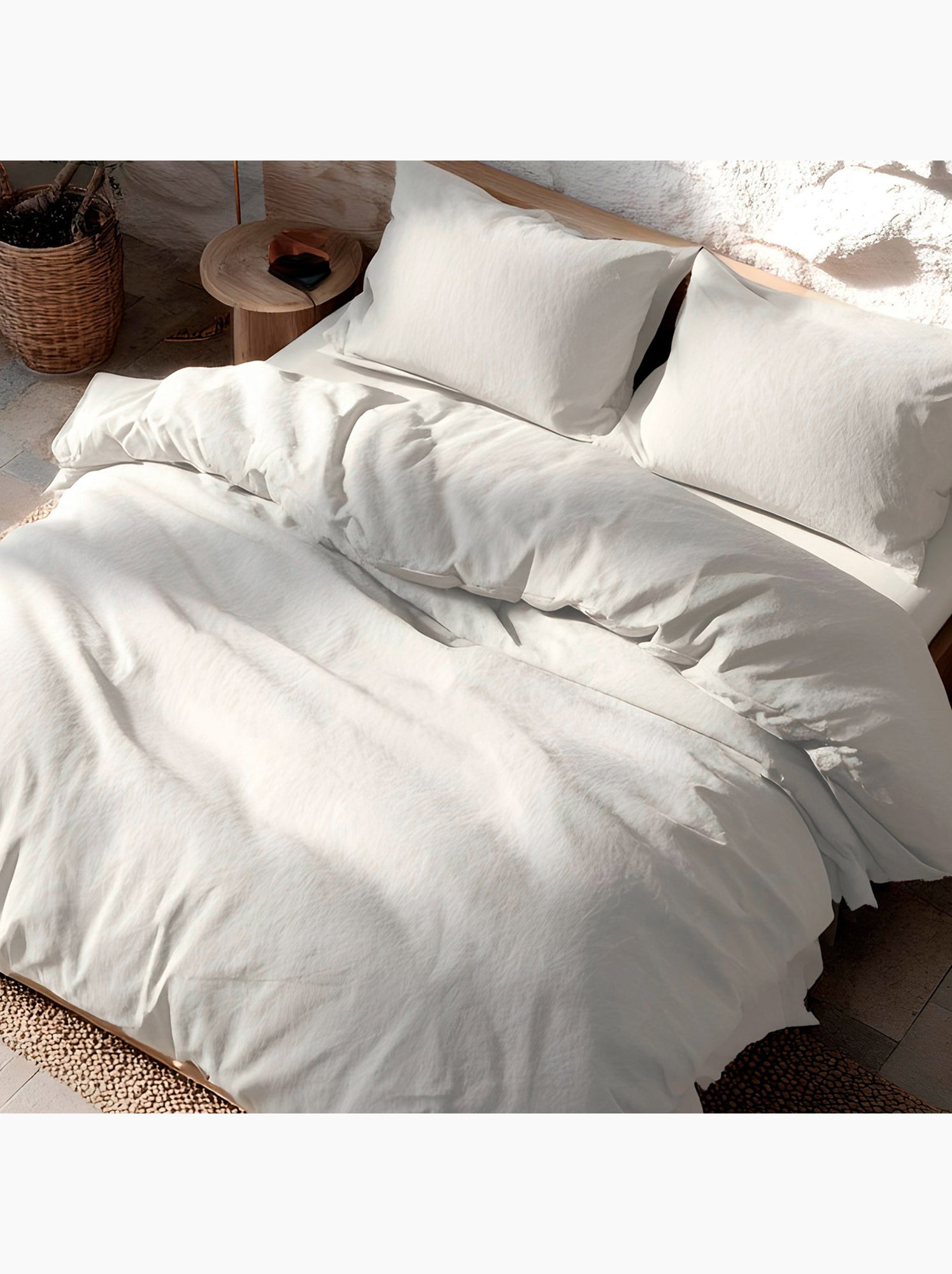 Parure de housse de couette 100% coton, avec taie(s) d’oreiller, unie - Gamusi. - Gris clair