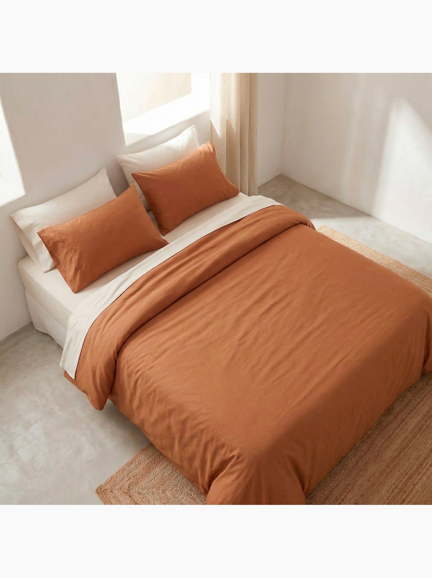 Parure de housse de couette 100% coton, avec taie(s) d’oreiller, unie - Gamusi. - Orange