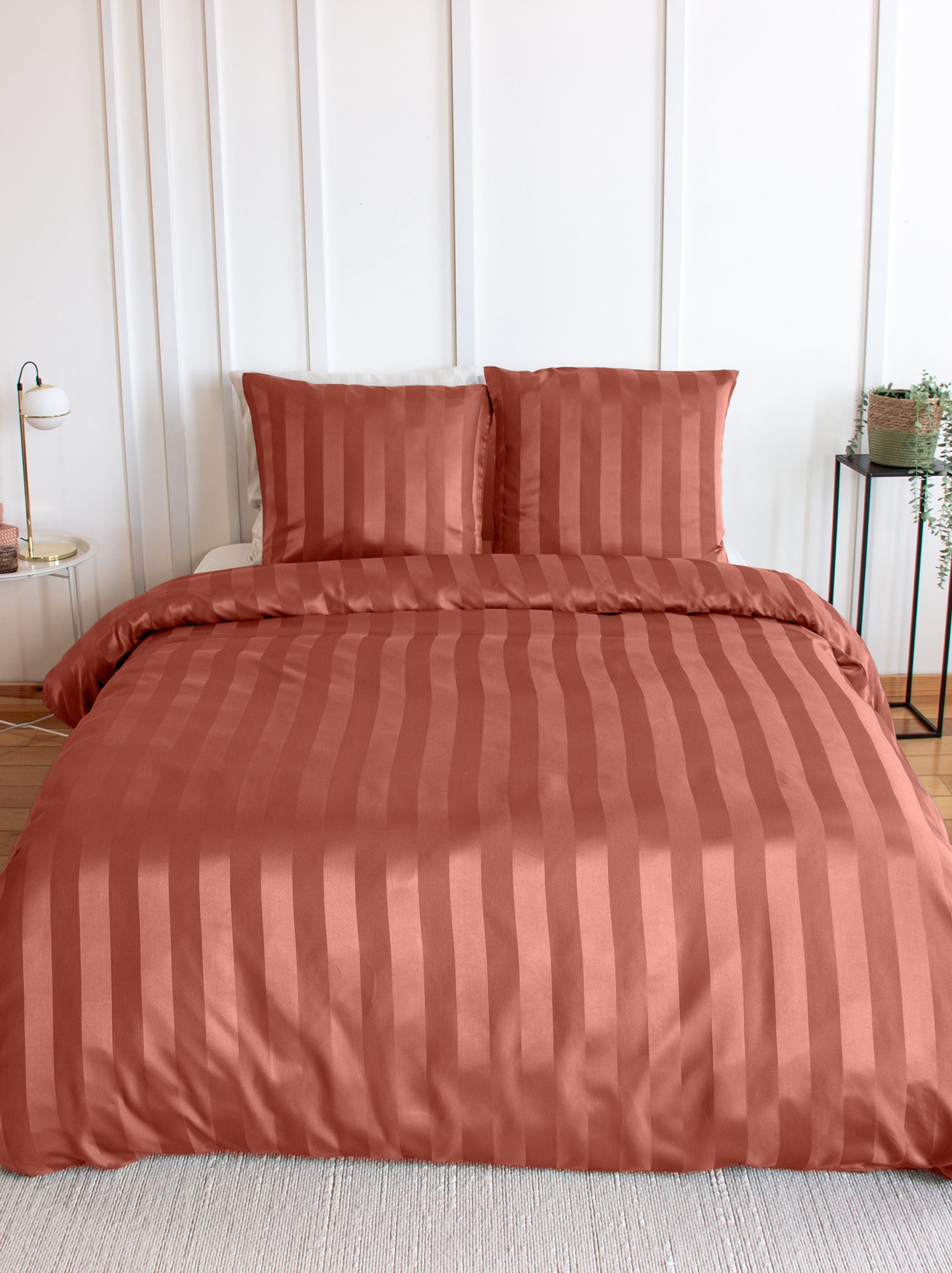 Parure de lit 1 ou 2 personnes en satin + 2 taies - Orange