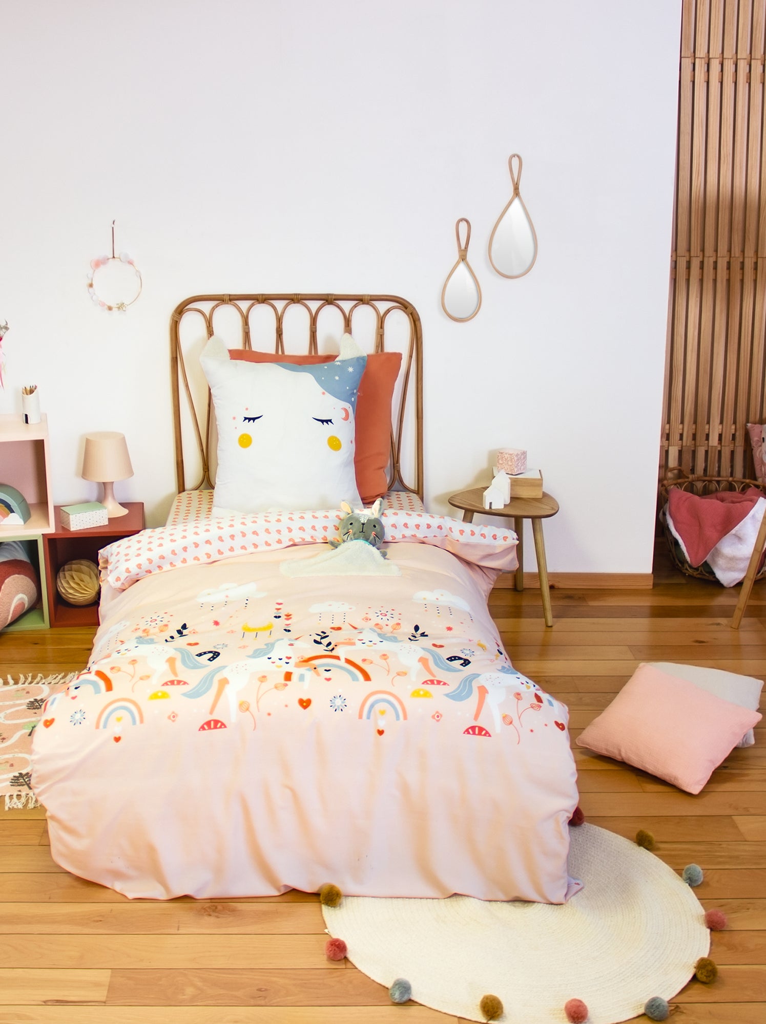 Parure de lit 1 personne 2 pièces : housse de couette + taie d'oreiller - Rose