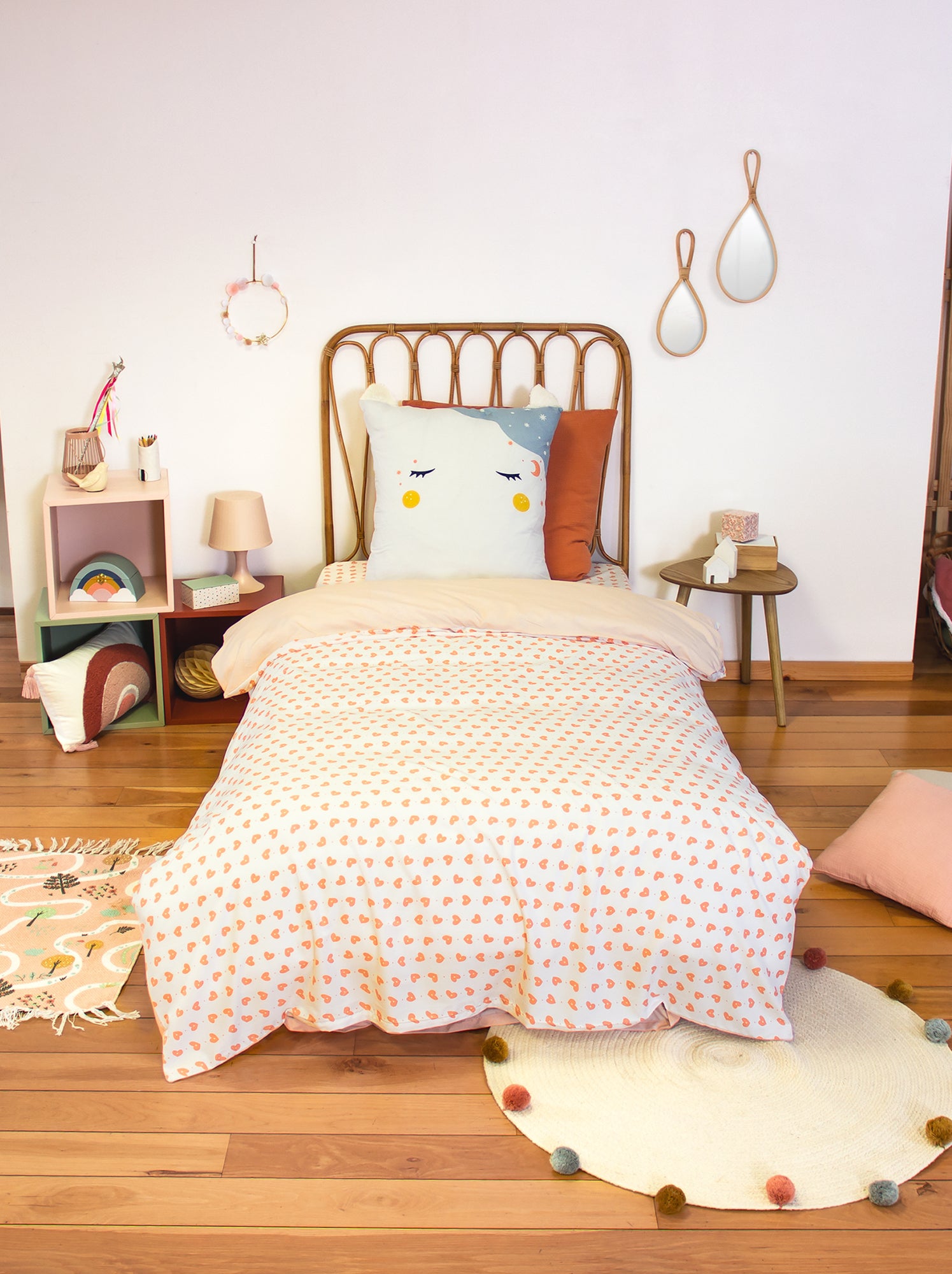 Parure de lit 1 personne 2 pièces : housse de couette + taie d'oreiller - Rose