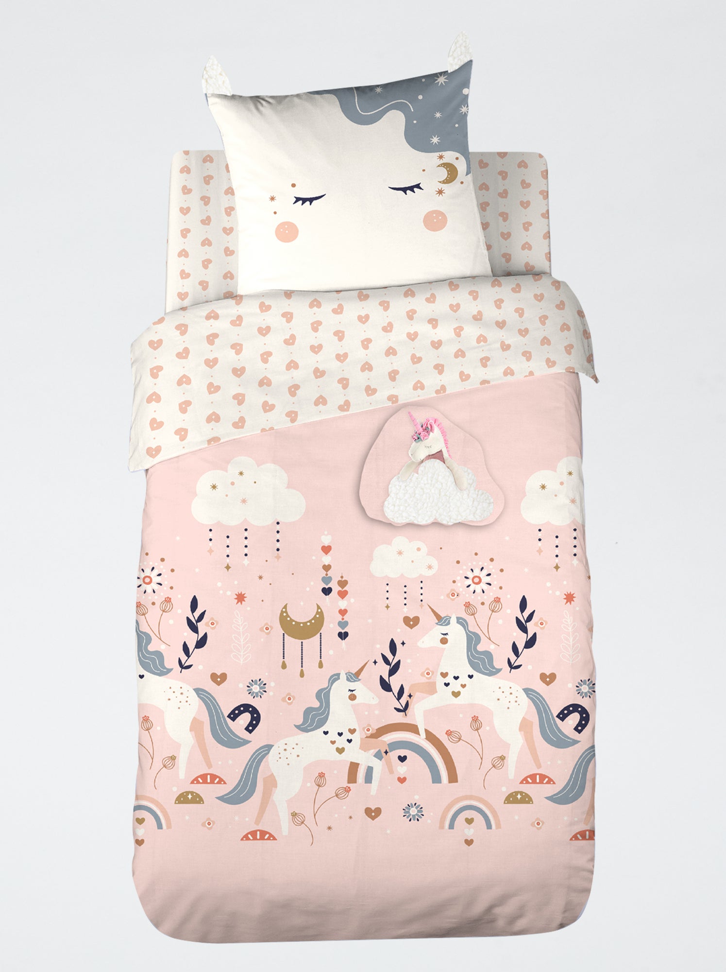 Parure de lit 1 personne 2 pièces : housse de couette + taie d'oreiller - Rose