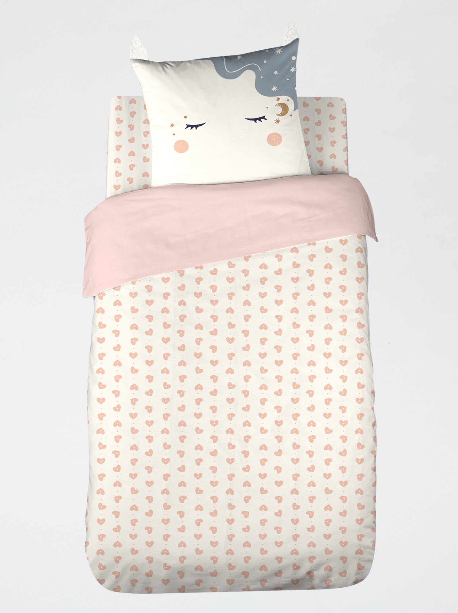 Parure de lit 1 personne 2 pièces : housse de couette + taie d'oreiller - Rose