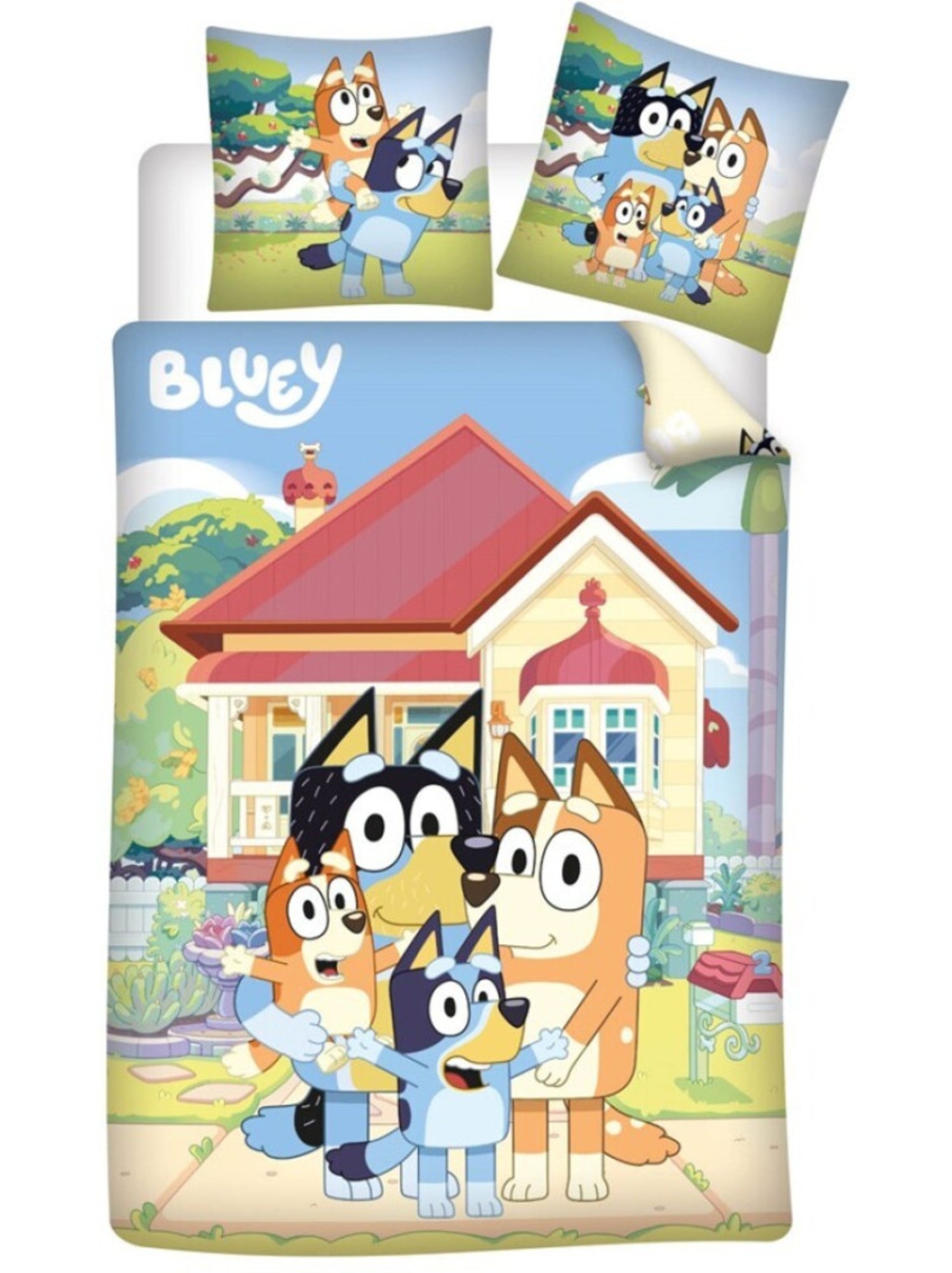 Parure de lit 140x200 cm bluey, bingo, dingo et bandit - Multicolore
