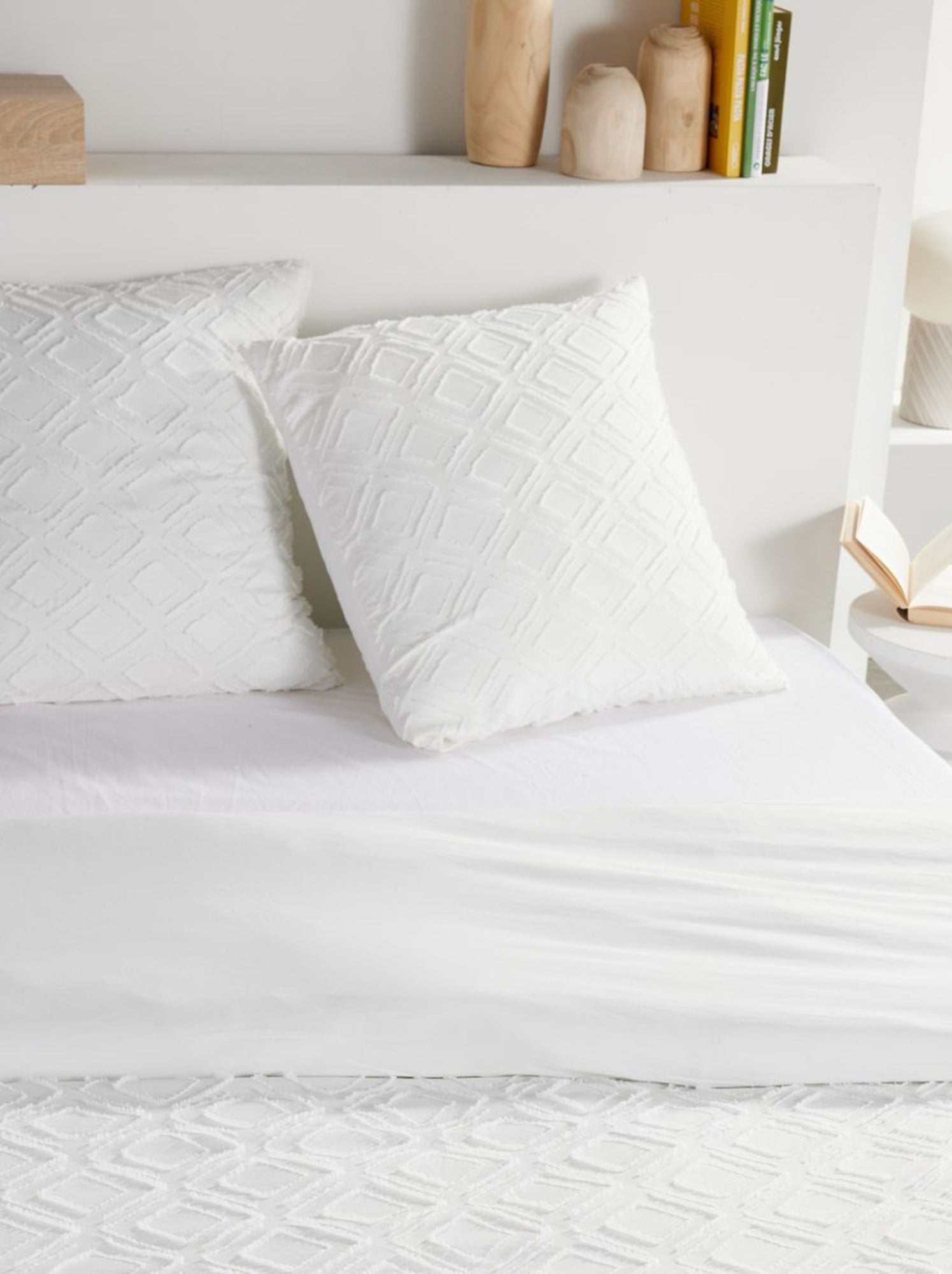 Parure de lit 2 personnes - 1 housse de couette + 2 taies d'oreiller - Blanc
