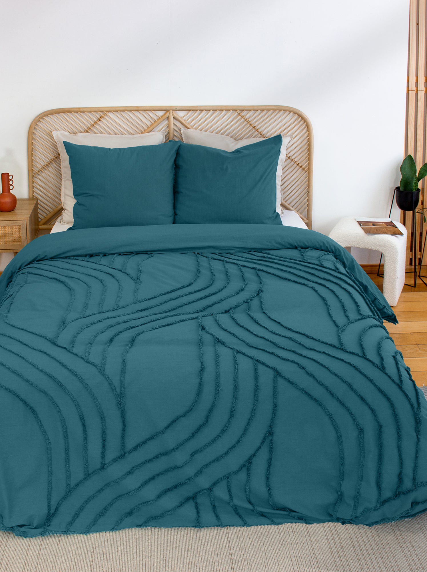 Parure de lit 2 personnes 3 pièces - 1 housse de couette + 2 taies d'oreiller - Bleu