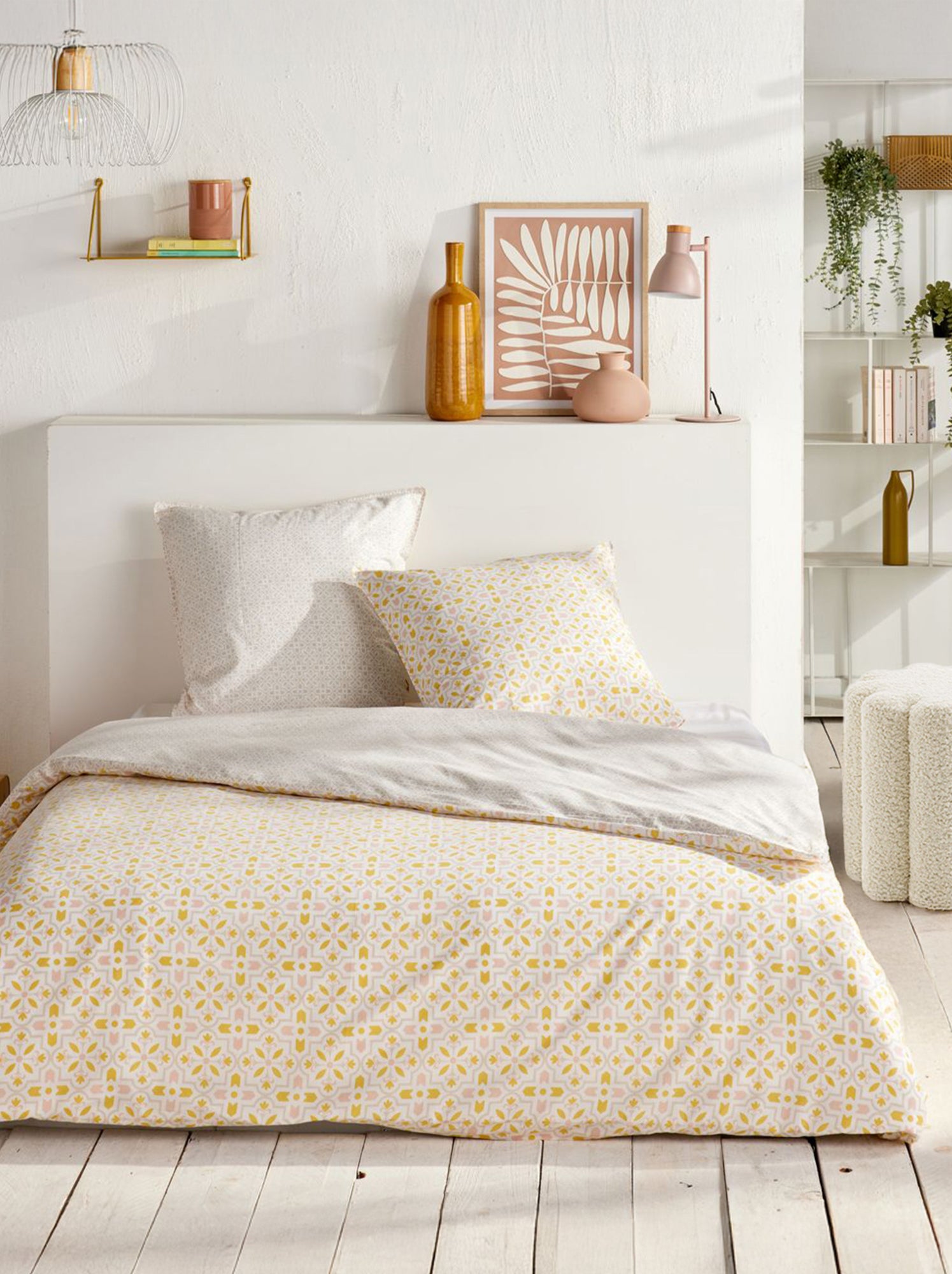 Parure de lit 2 personnes 3 pièces - Housse de couette + 2 taies d'oreiller - Beige