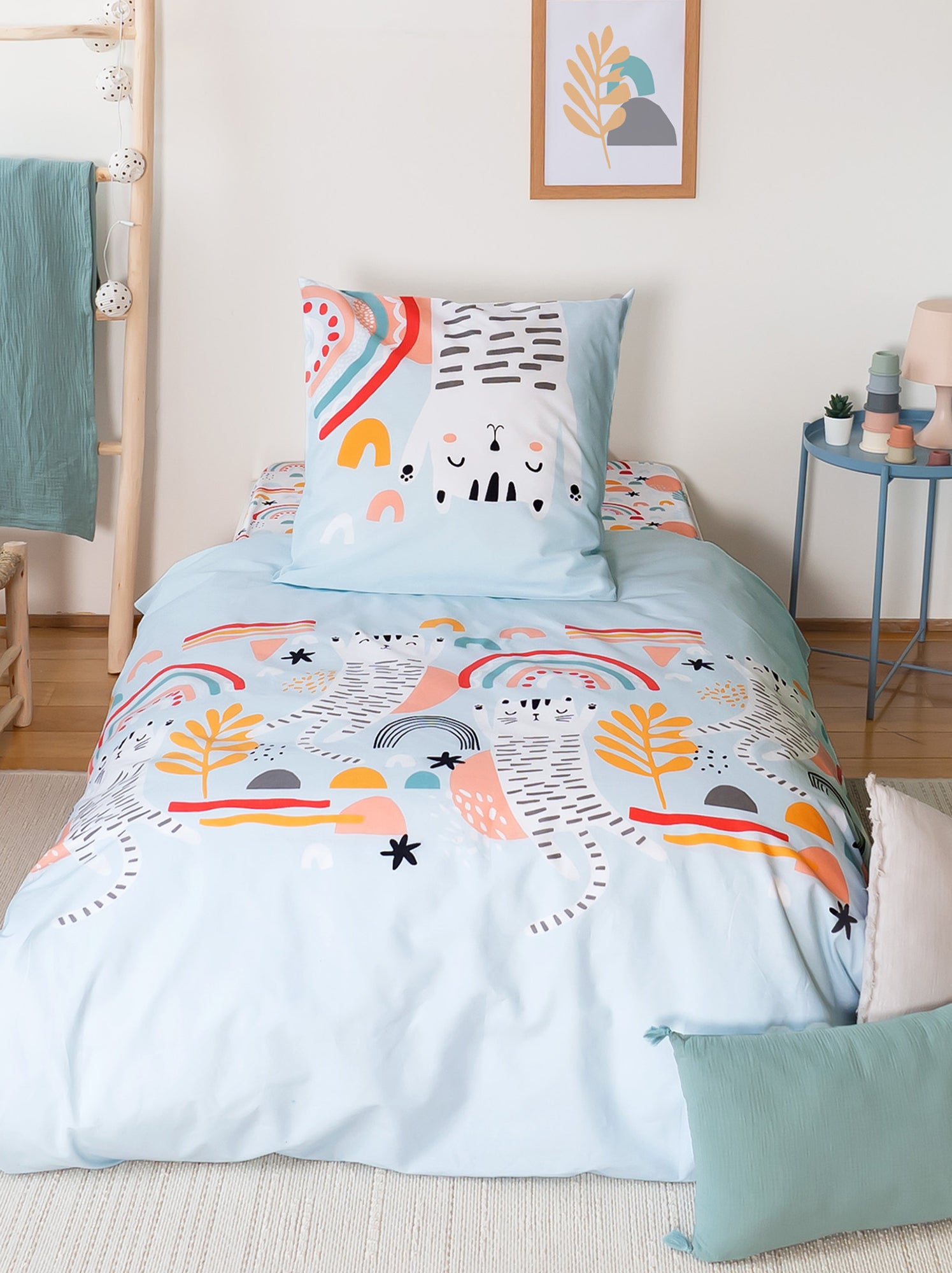Parure de lit 2 pièces 1 personne - Housse de couette + 1 taie d'oreiller - Bleu