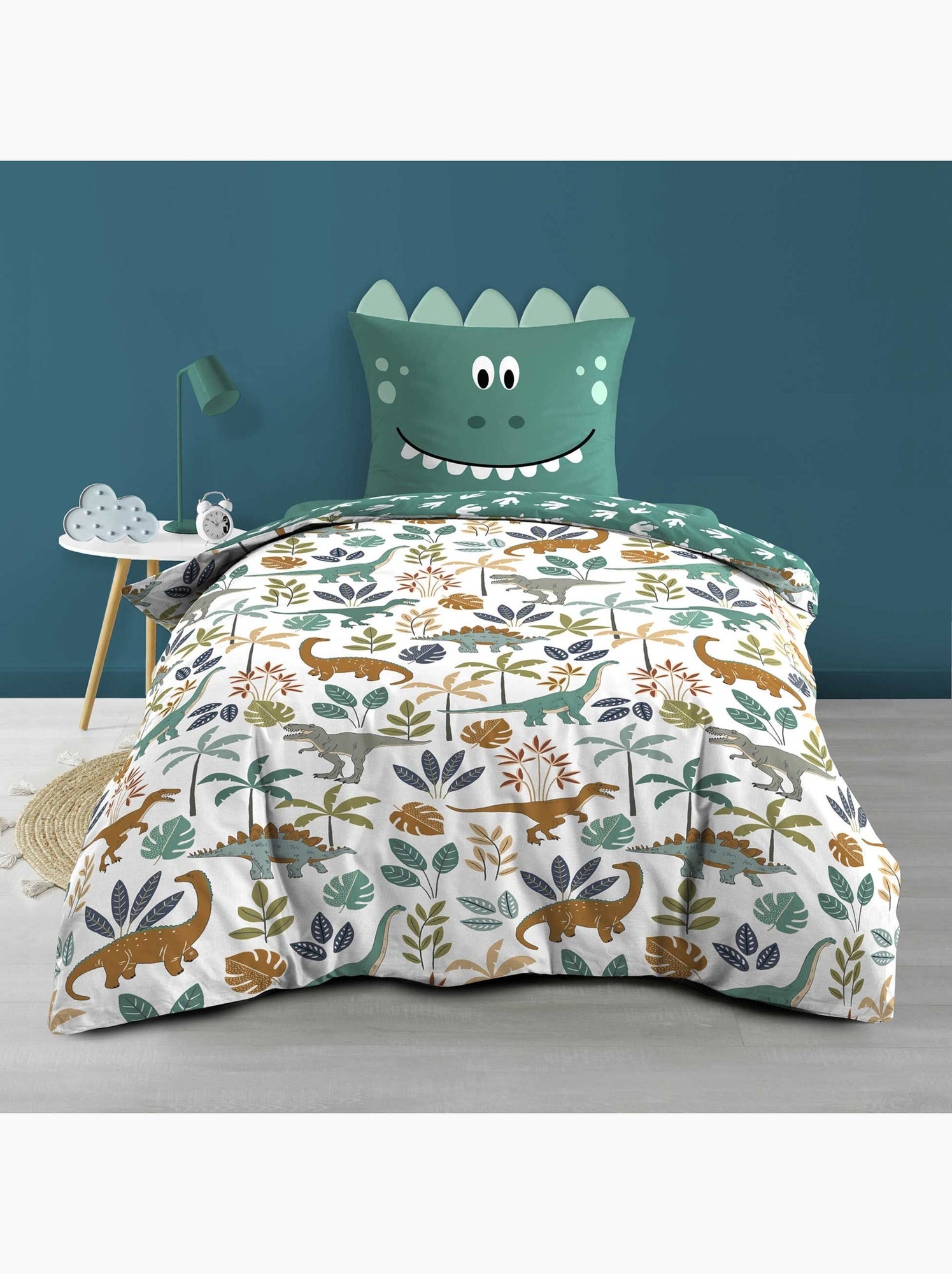 Parure de lit 2 pièces réversible dinosaure - Vert