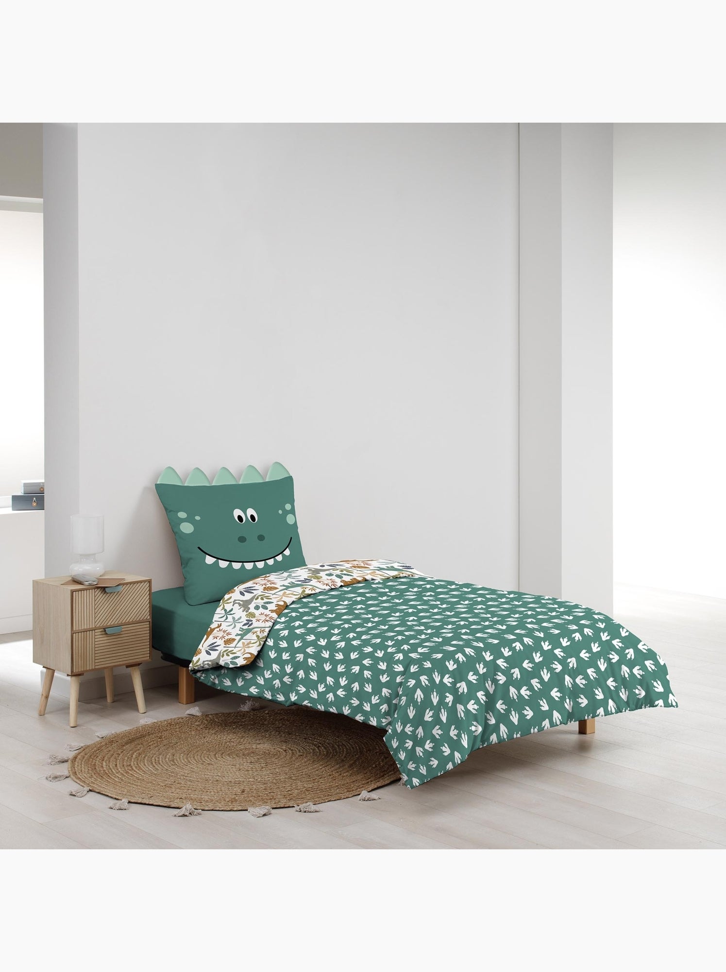 Parure de lit 2 pièces réversible dinosaure - Vert