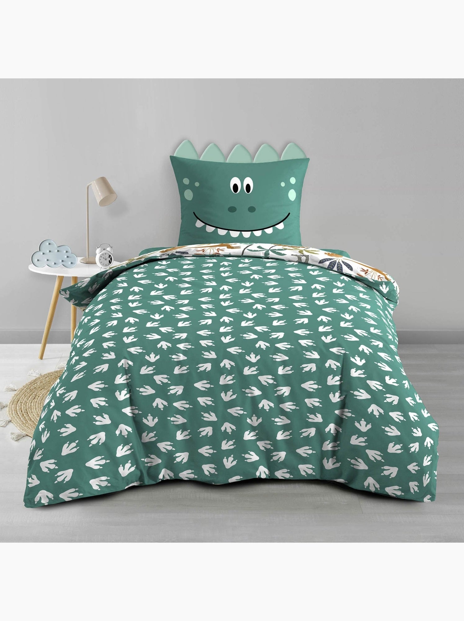 Parure de lit 2 pièces réversible dinosaure - Vert