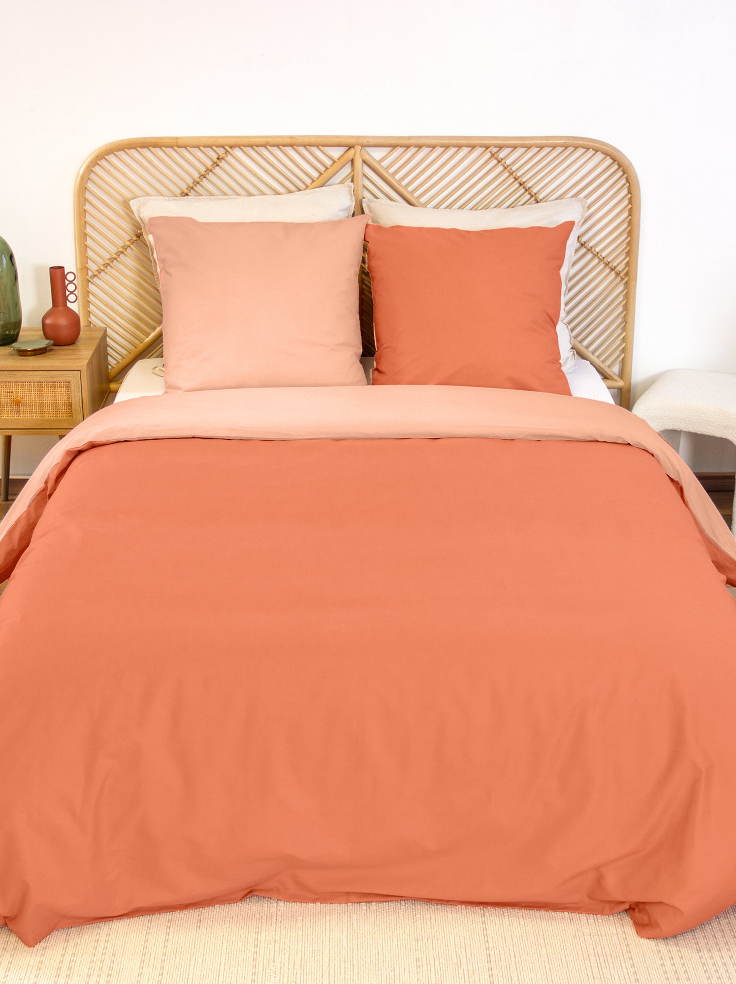 Parure de lit + 2 taies d'oreiller en coton uni 240x220 - 260x240 - Orange (FML82_1)