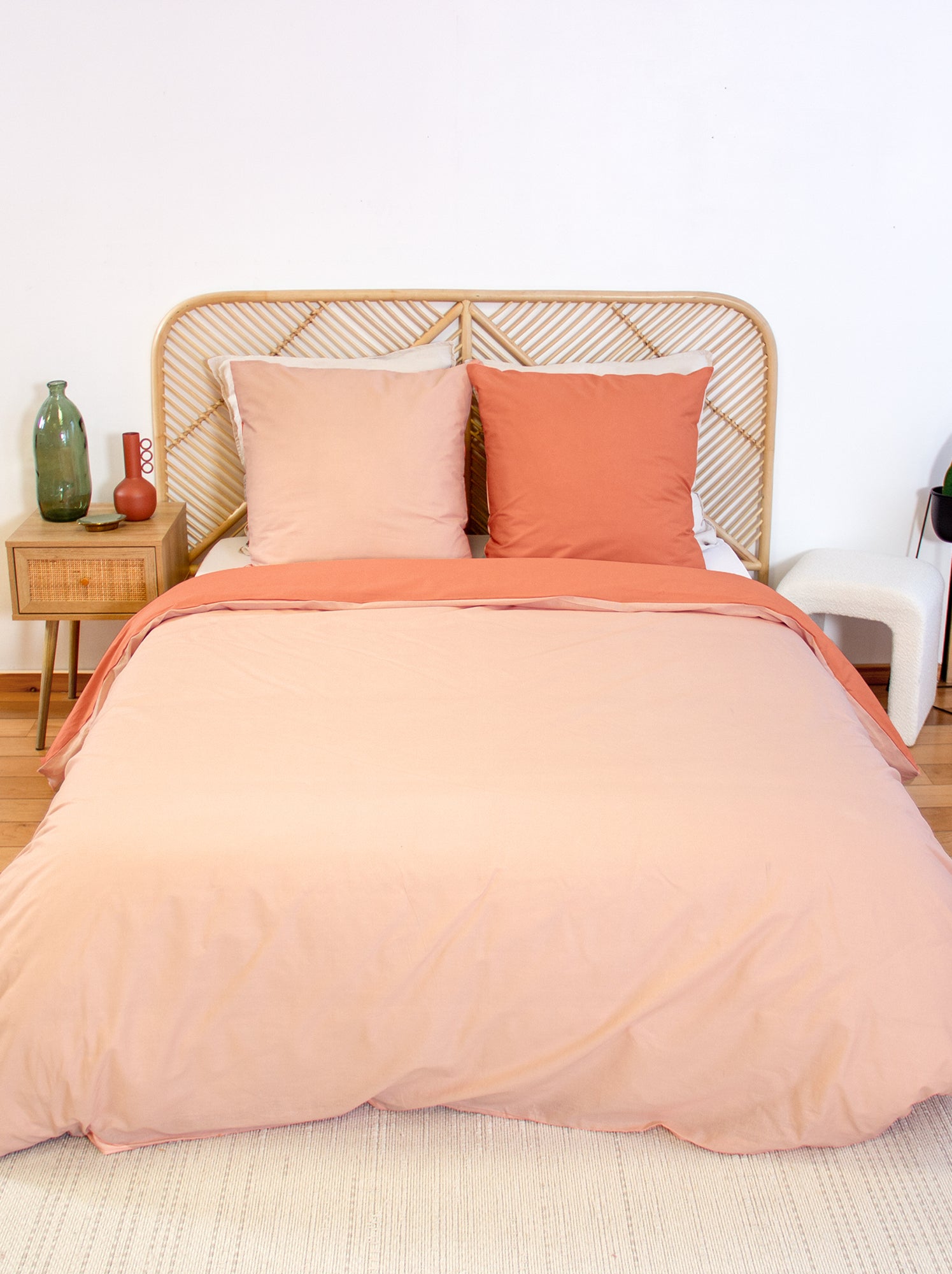 Parure de lit + 2 taies d'oreiller en coton uni 240x220 - 260x240 - Orange (FML82_1)