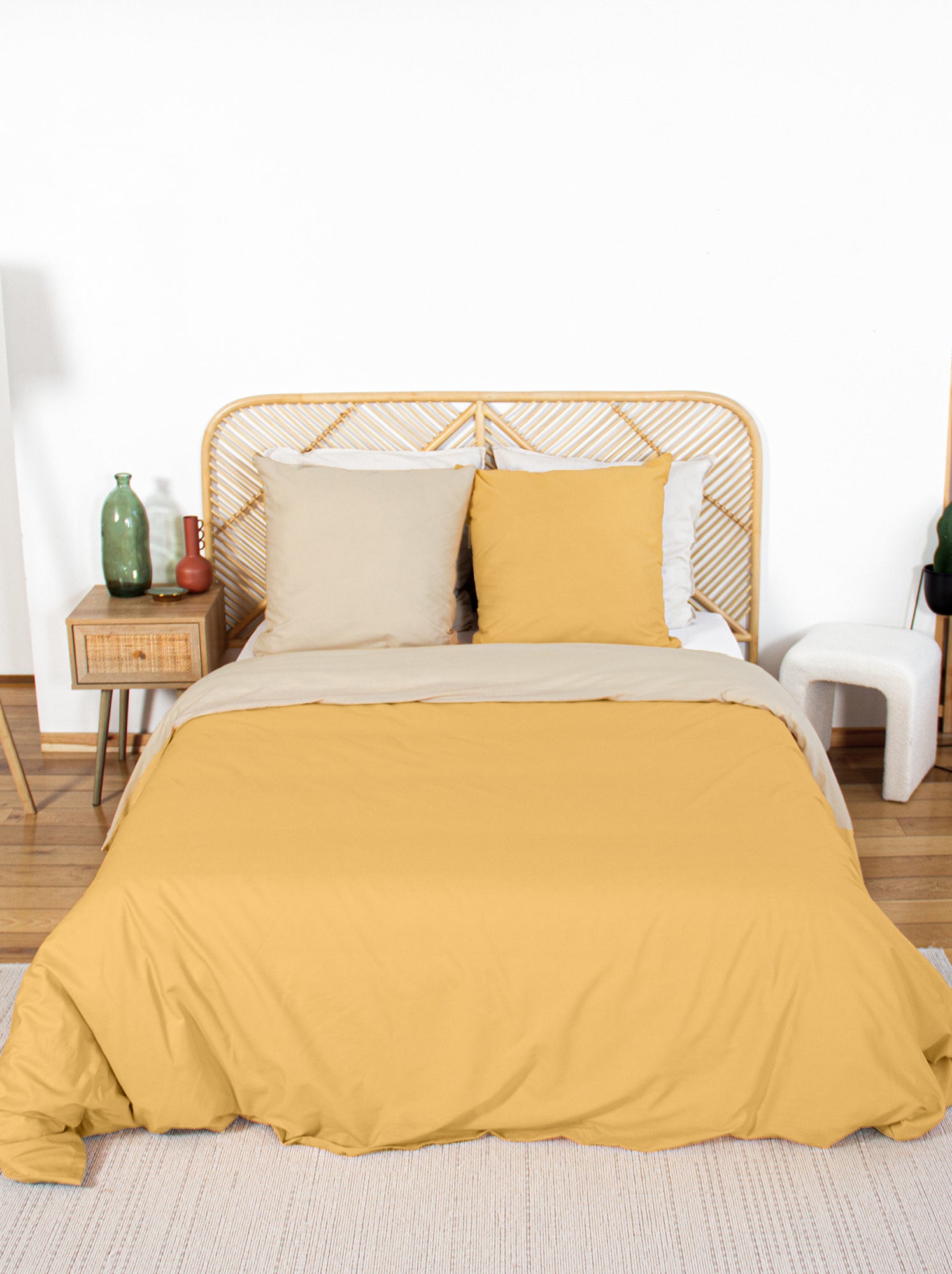 Parure de lit + 2 taies d'oreiller en coton uni 240x220 - 260x240 - Orange (FML82_2)