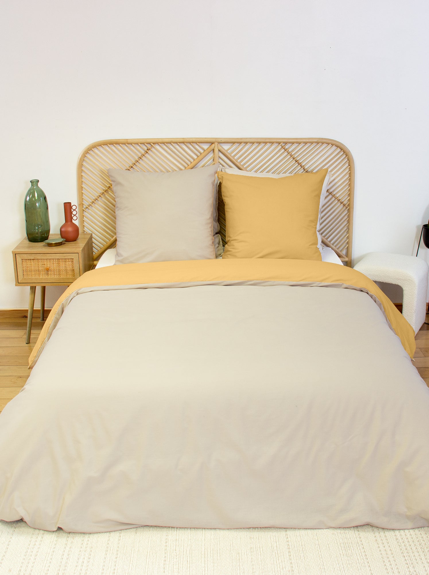 Parure de lit + 2 taies d'oreiller en coton uni 240x220 - 260x240 - Orange (FML82_2)