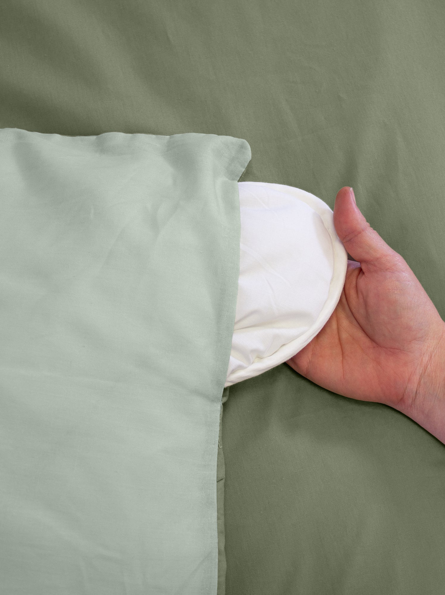Parure de lit + 2 taies d'oreiller en coton uni 240x220 - 260x240 - Vert