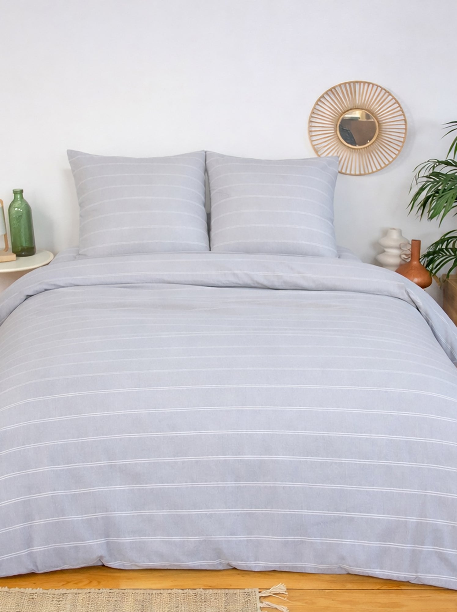 Parure de lit 3 pièces - 1 housse de couette + 2 taies d'oreiller - Beige