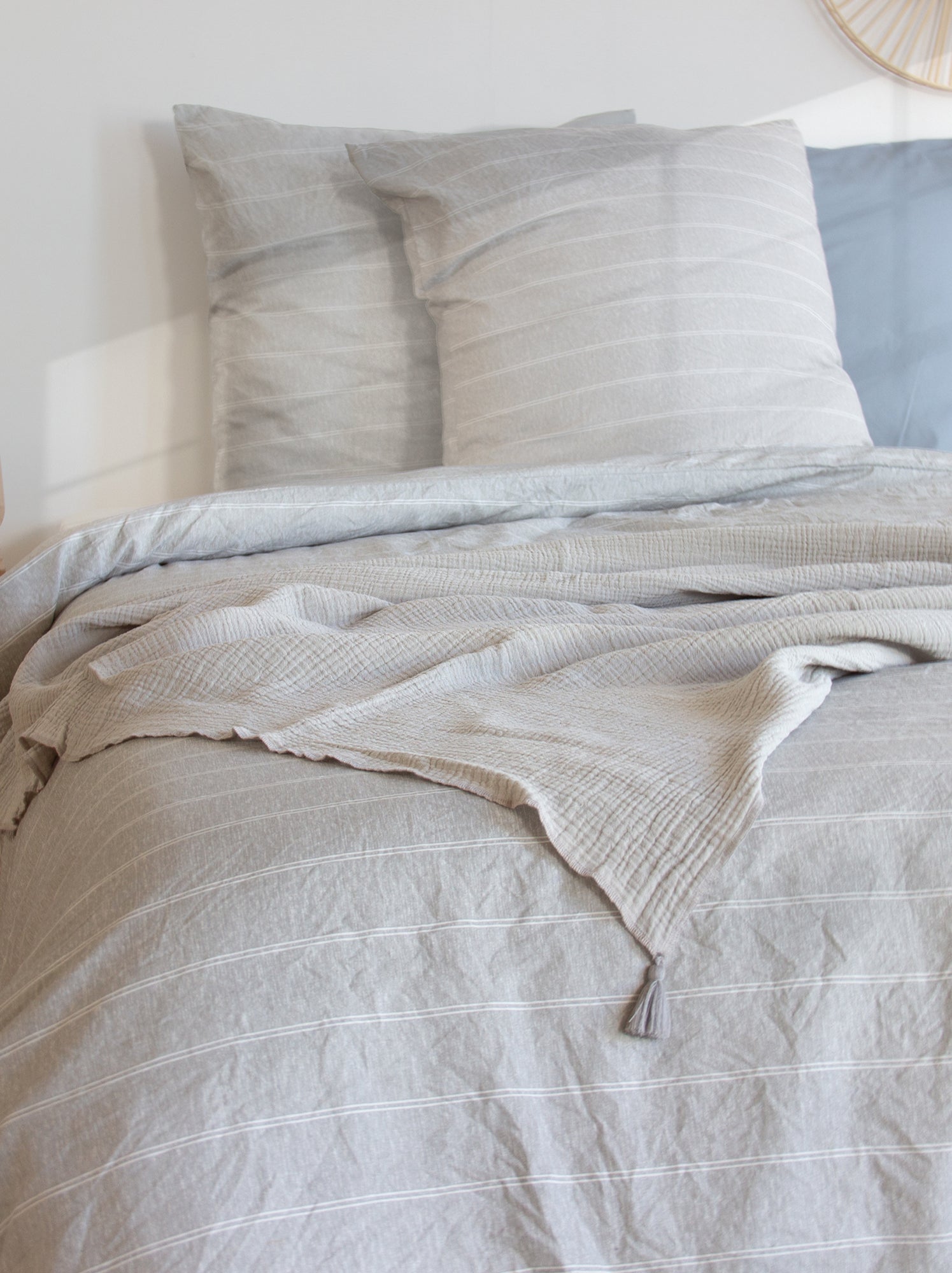 Parure de lit 3 pièces - 1 housse de couette + 2 taies d'oreiller - Beige