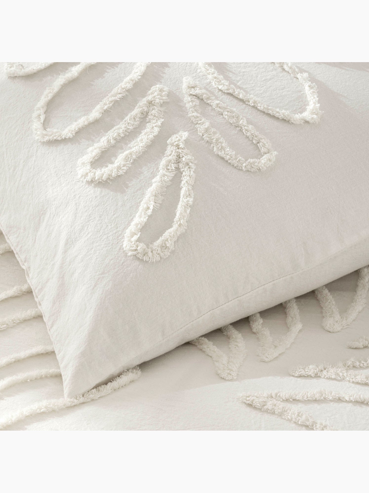 Parure de lit 3 pièces 100% coton tufté housse + taies - Blanc