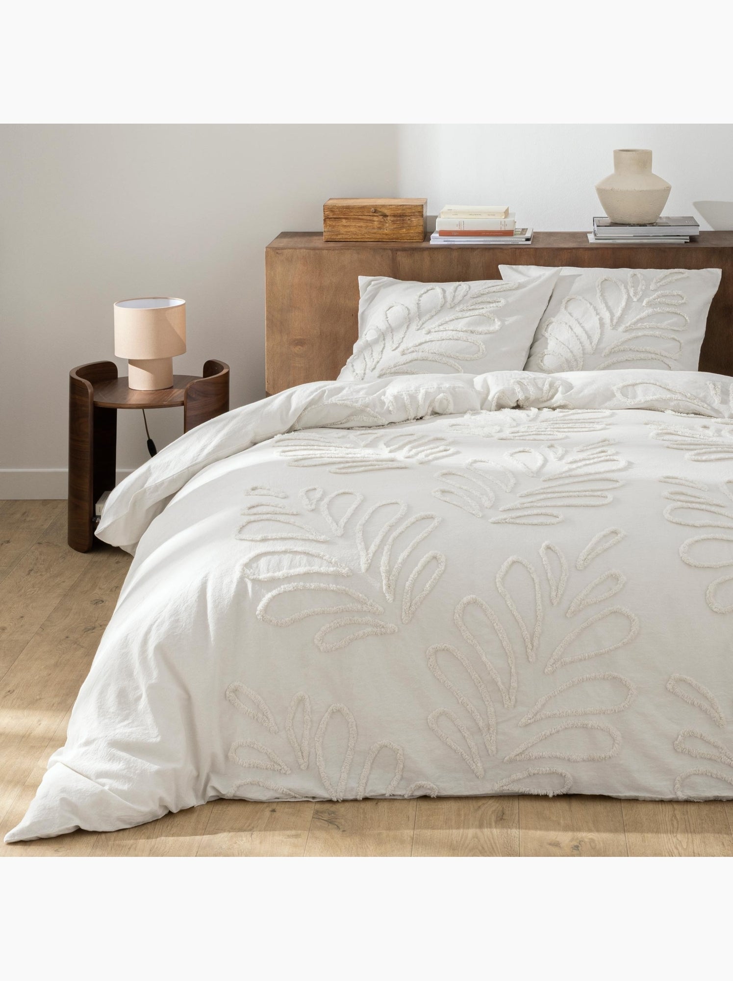 Parure de lit 3 pièces 100% coton tufté housse + taies - Blanc