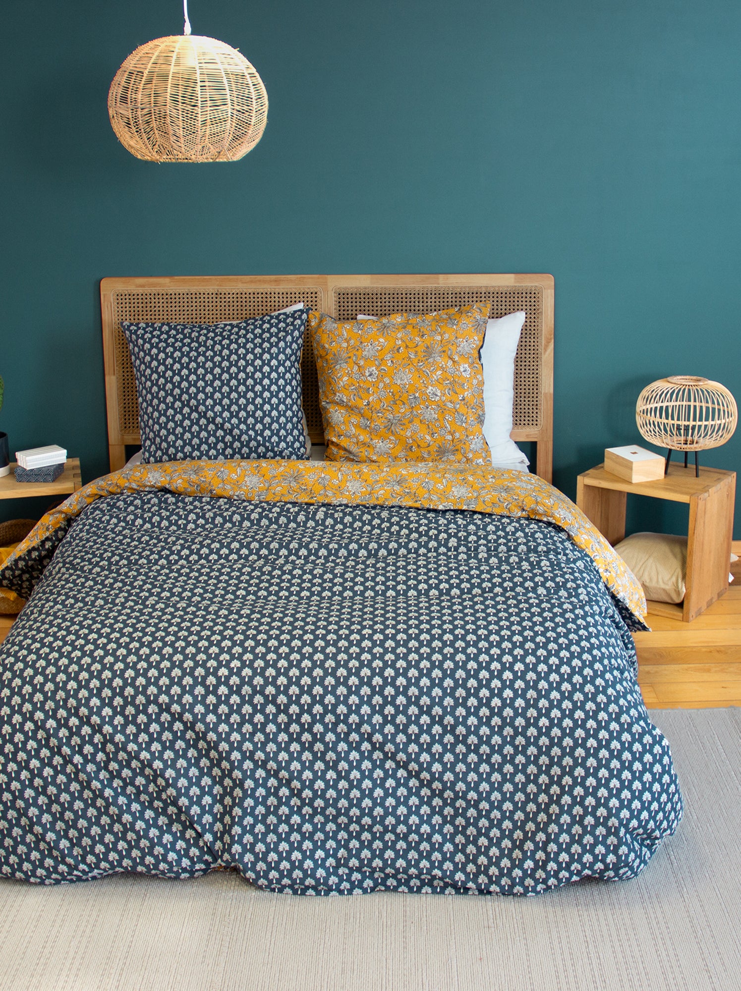 Parure de lit 3 pièces - 2 personnes - Housse de couette + 2 taies d'oreiller - Jaune