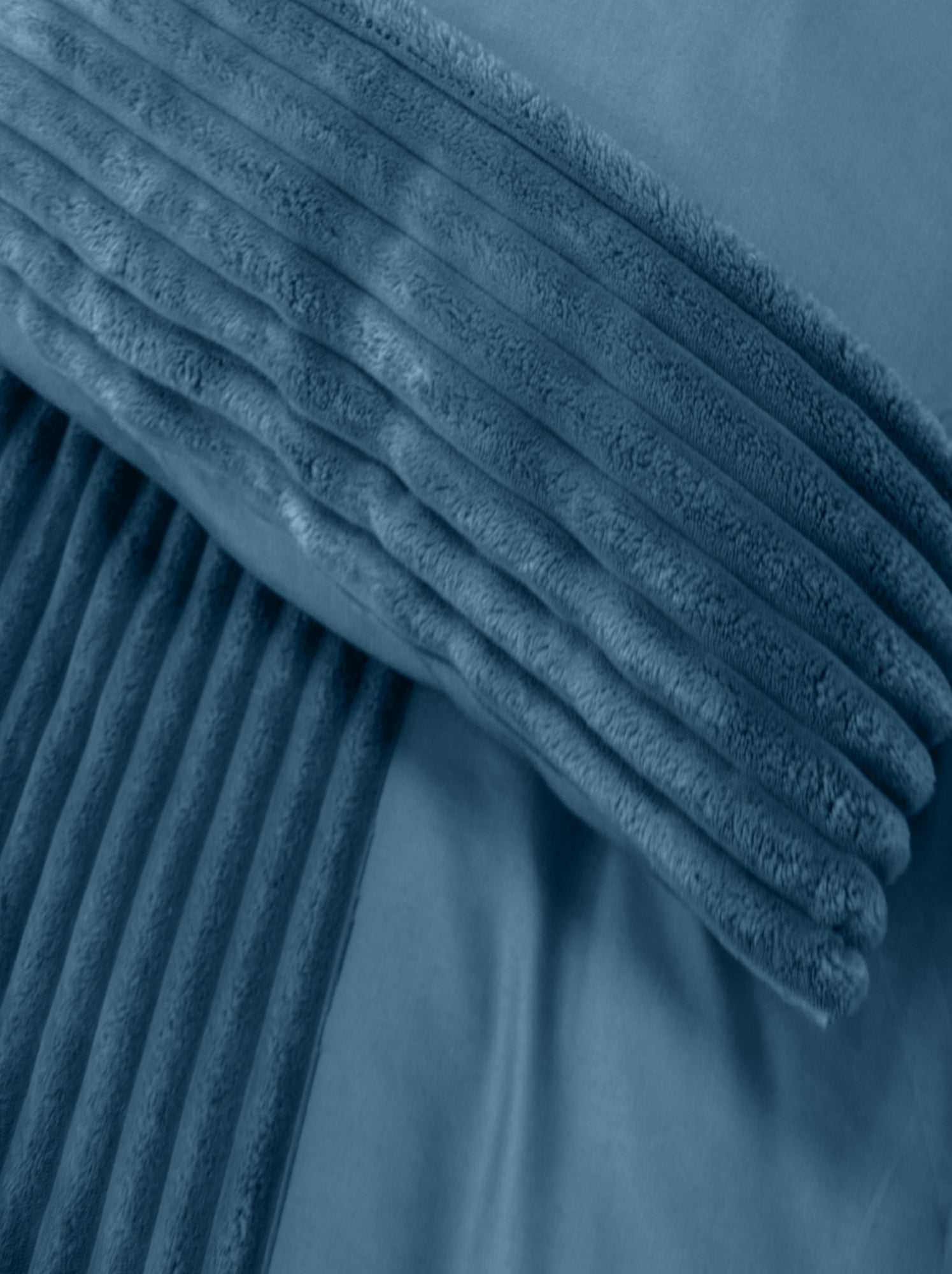Parure de lit 3 pièces velours bande côtelé housse + taies - Bleu