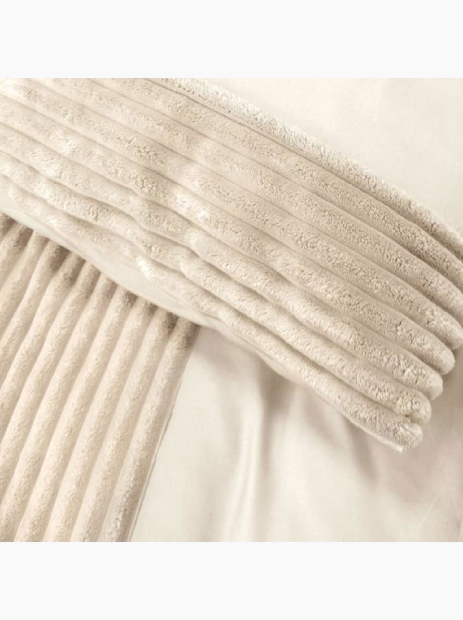 Parure de lit 3 pièces velours bande côtelé housse + taies - Crème