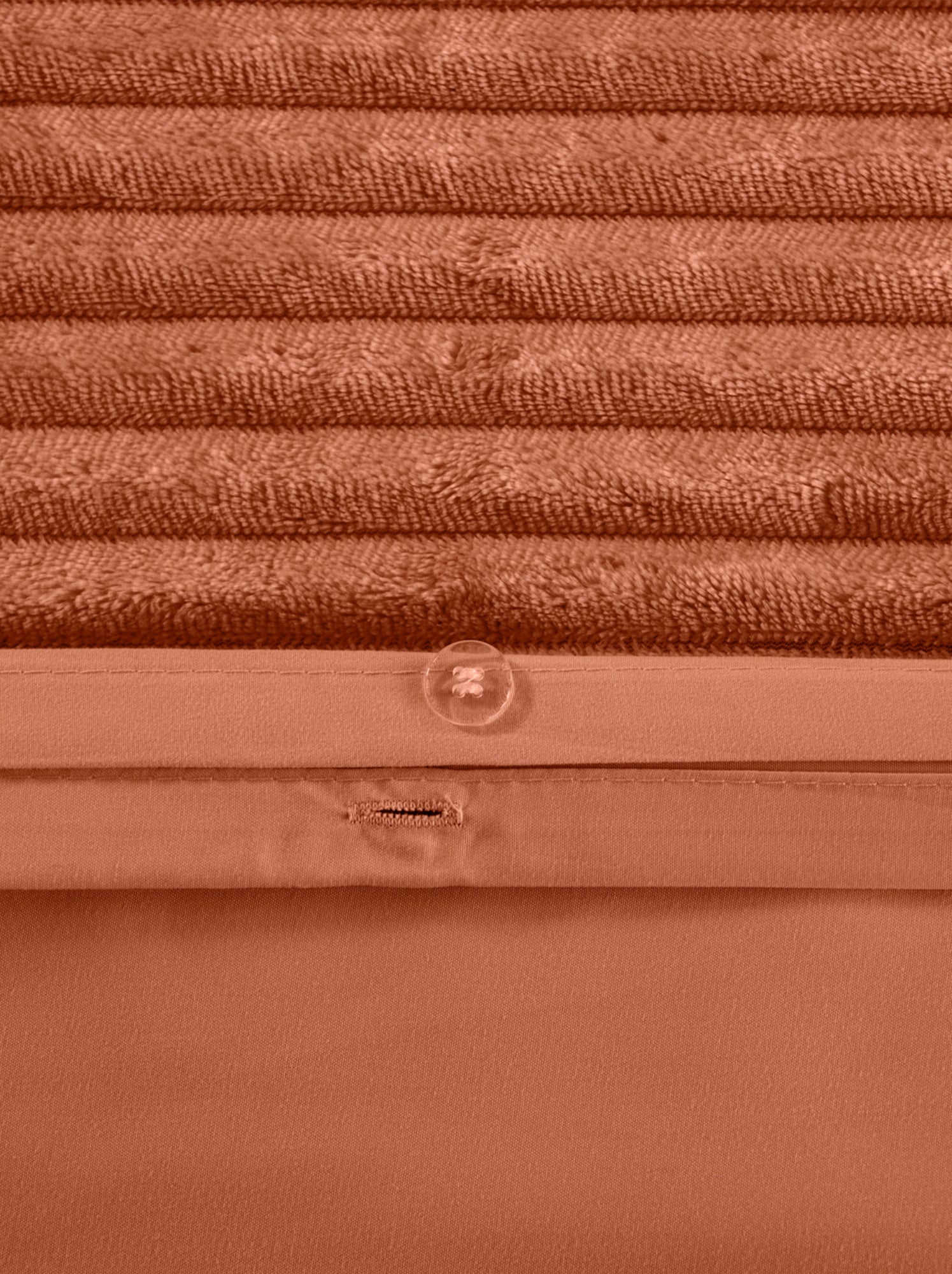 Parure de lit 3 pièces velours bande côtelé housse + taies - Orange