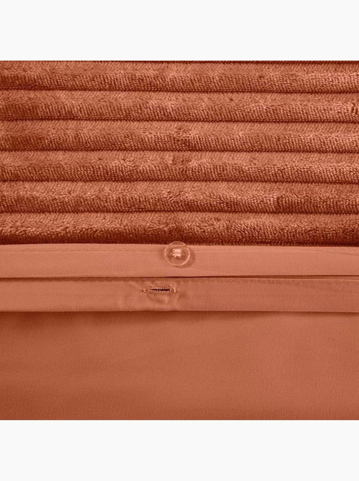 Parure de lit 3 pièces velours bande côtelé housse + taies - Orange