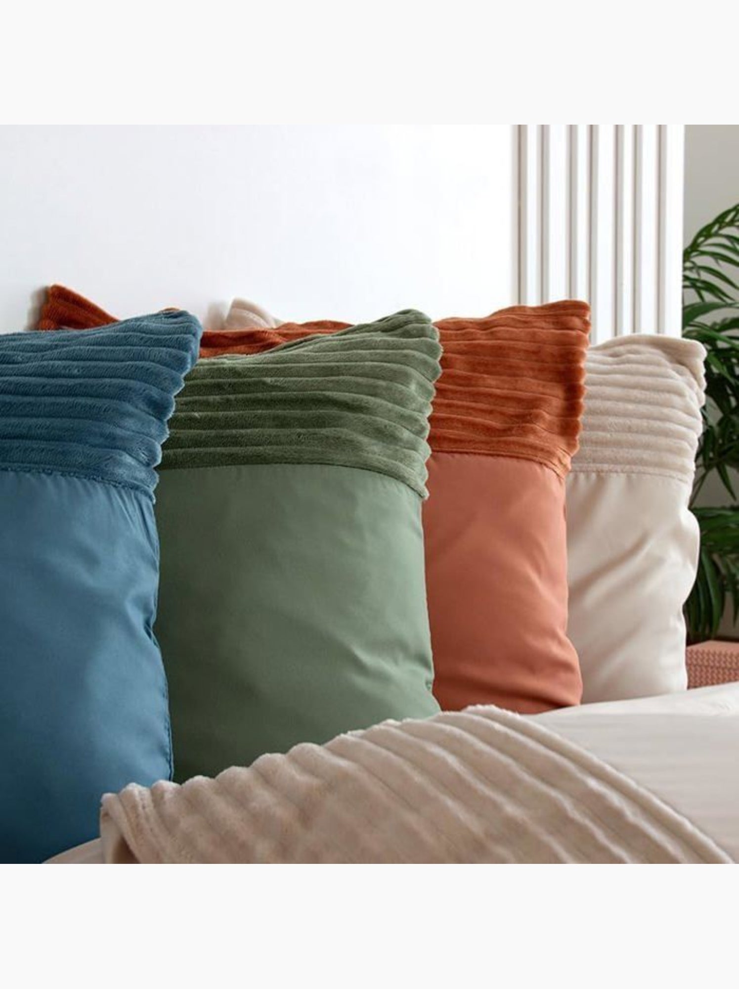Parure de lit 3 pièces velours bande côtelé housse + taies - Orange