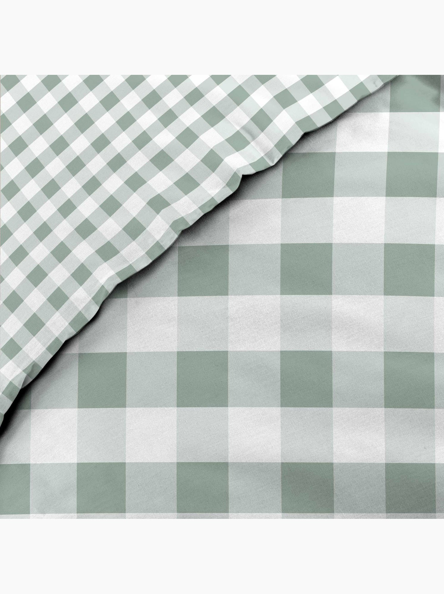 Parure de lit 3 pièces victorine – vichy coton 57 fils réversible - Vert Sauge
