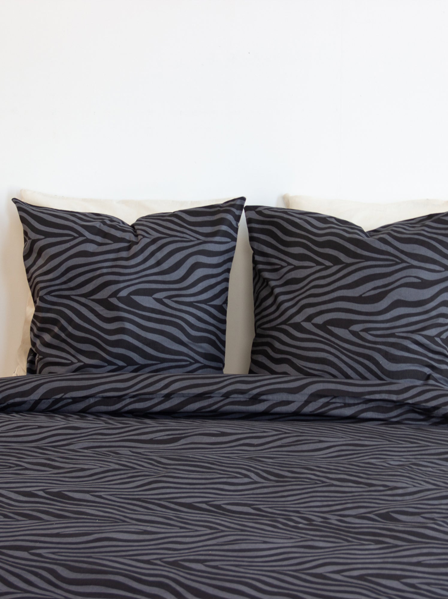 Parure de lit 3 pièces zèbre coton housse + taies - Noir