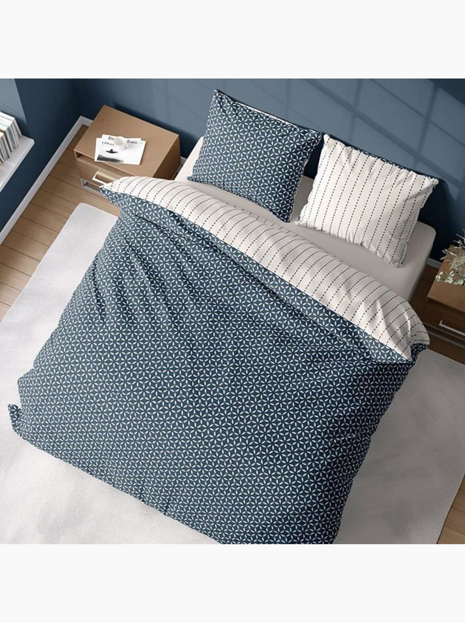Parure de lit avec housse de couette 220x240 cm + 2 taies d'oreiller 63x63cm holy - Bleu