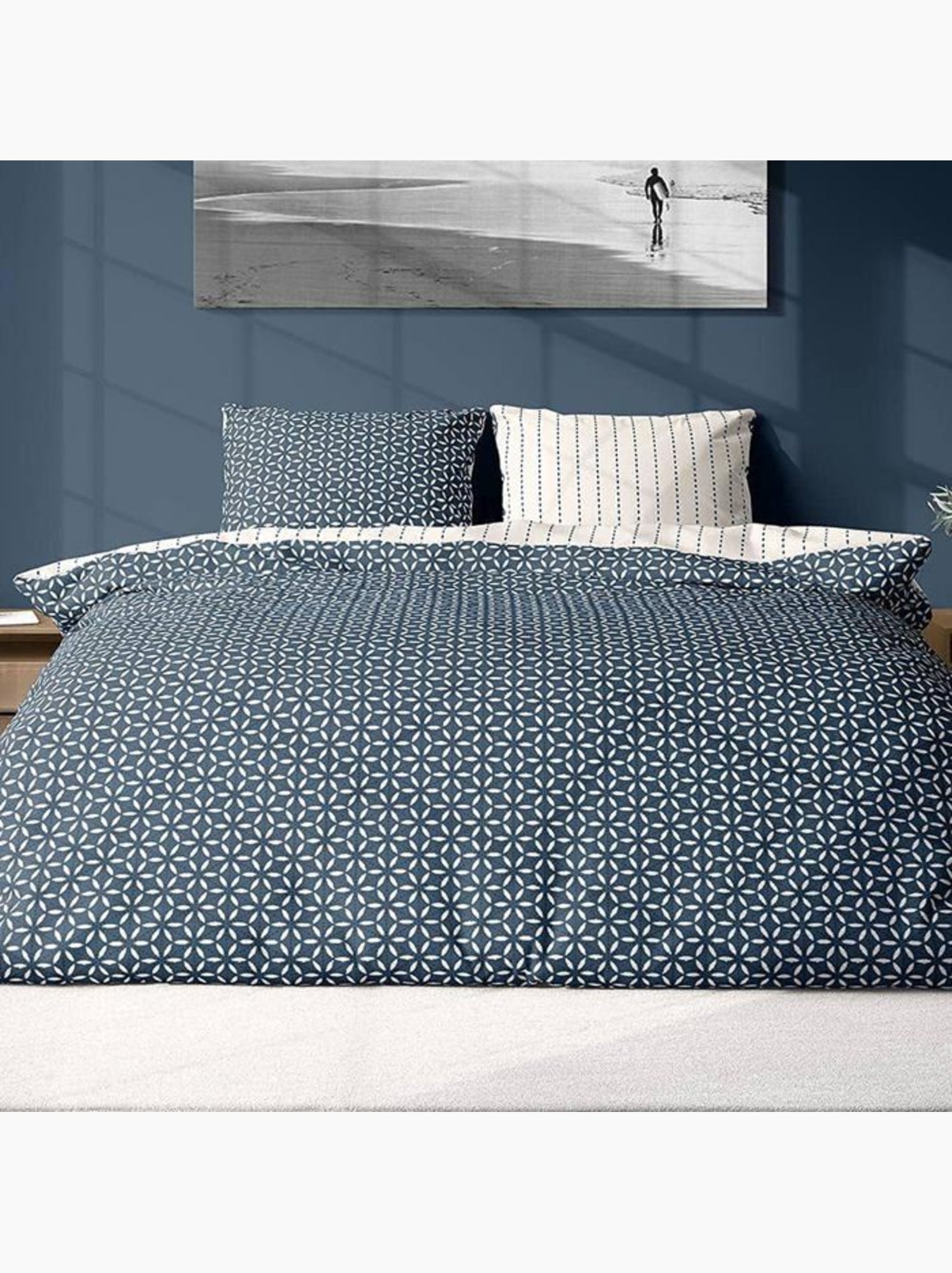Parure de lit avec housse de couette 220x240 cm + 2 taies d'oreiller 63x63cm holy - Bleu