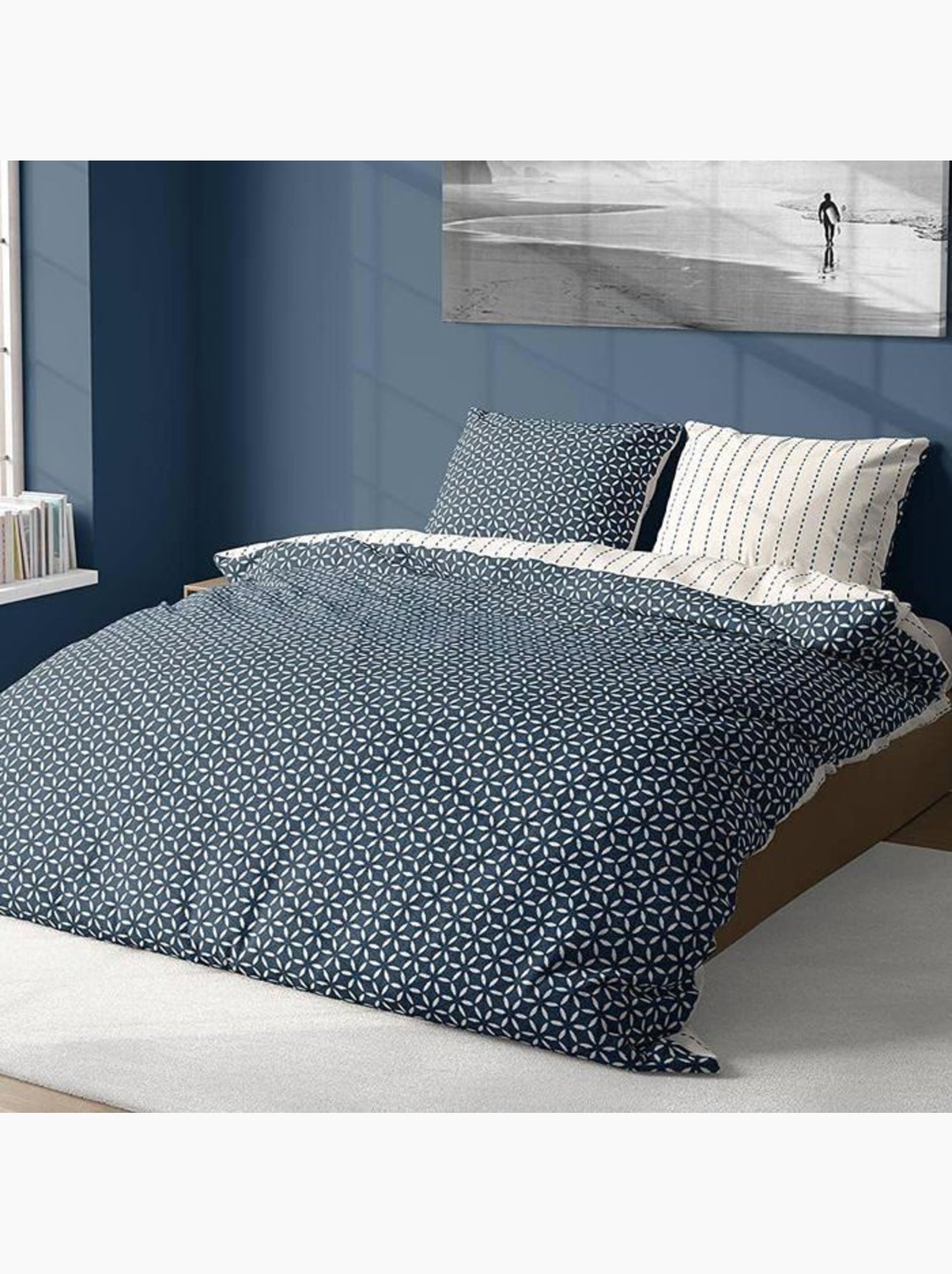Parure de lit avec housse de couette 220x240 cm + 2 taies d'oreiller 63x63cm holy - Bleu