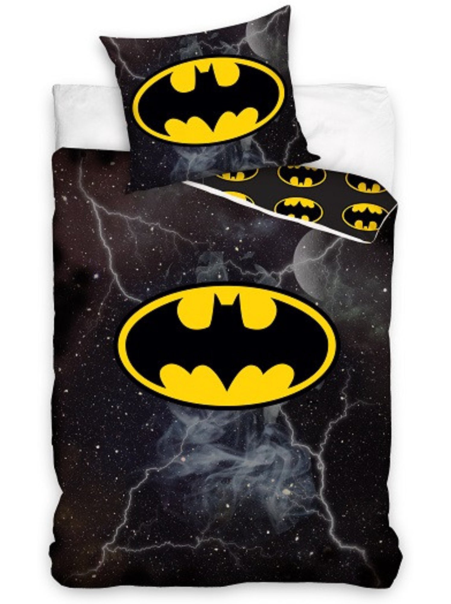 Parure de Lit Batman Comics Enfant, 100% Coton Oeko Tex, Imprimée Réversible, Lit 1 place - Gris Noir