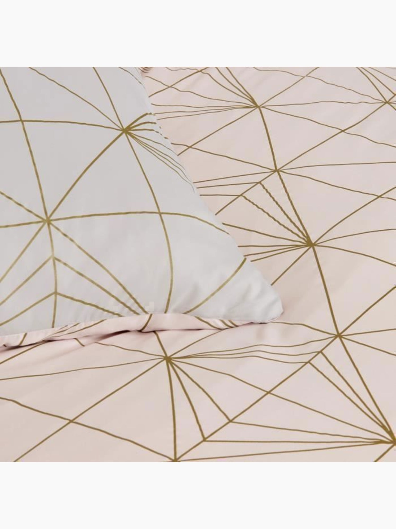 Parure de lit - housse de couette - 220x240 cm - 100% coton - réversible - géométrique blanc beige - Rose