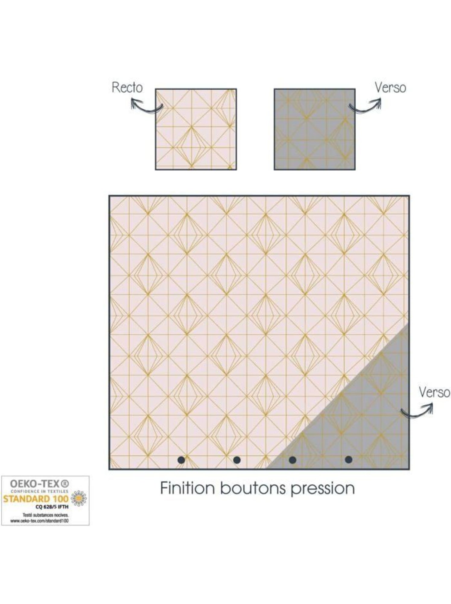 Parure de lit - housse de couette - 220x240 cm - 100% coton - réversible - géométrique blanc beige - Rose