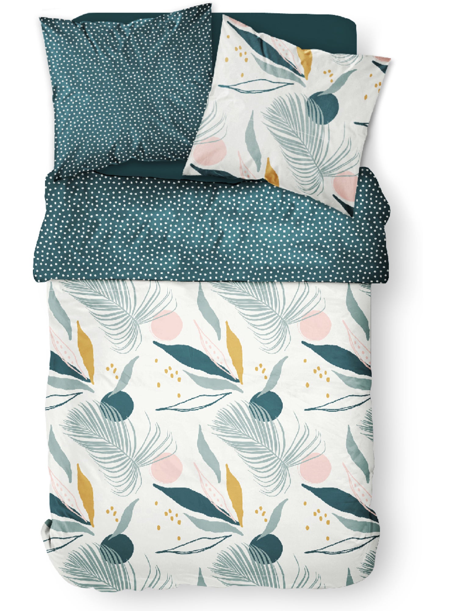 Parure de lit coton 2 personnes imprimé floral SUNSHINE - Blanc