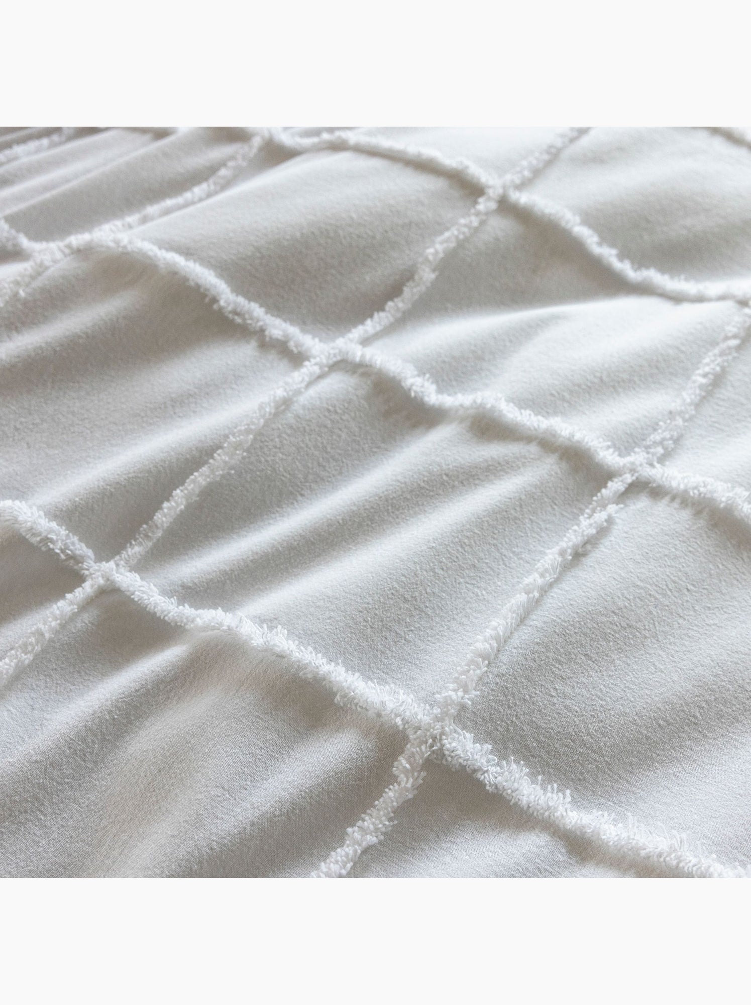 Parure de lit coton à carreaux tufté - Blanc