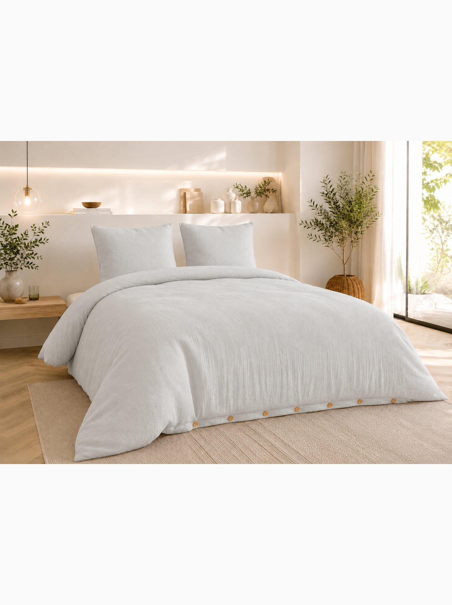 Parure de lit double gaze de coton gaïa + 2 taies 60x60 cm - Gris clair