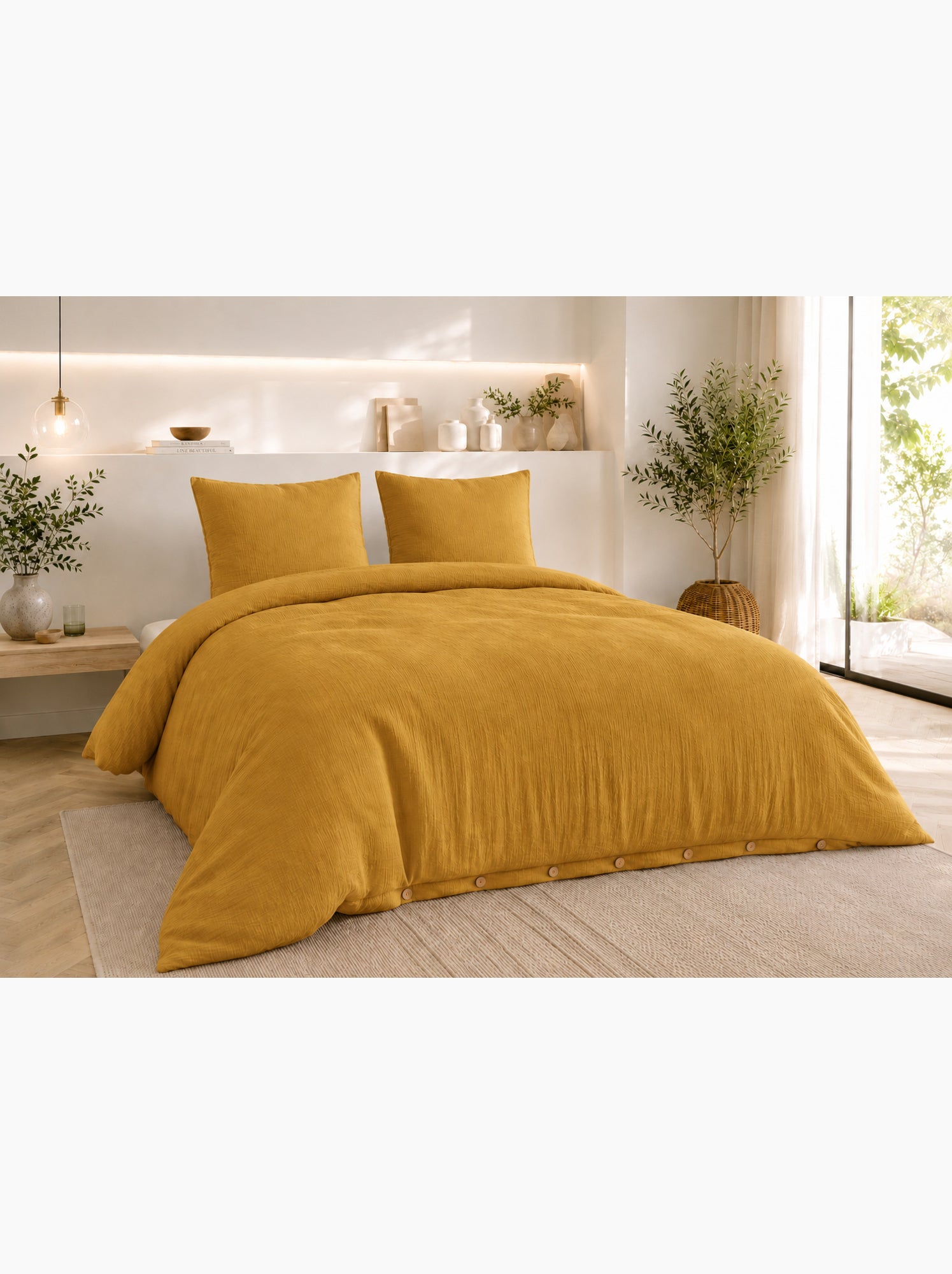 Parure de lit double gaze de coton gaïa + 2 taies 60x60 cm - Safran