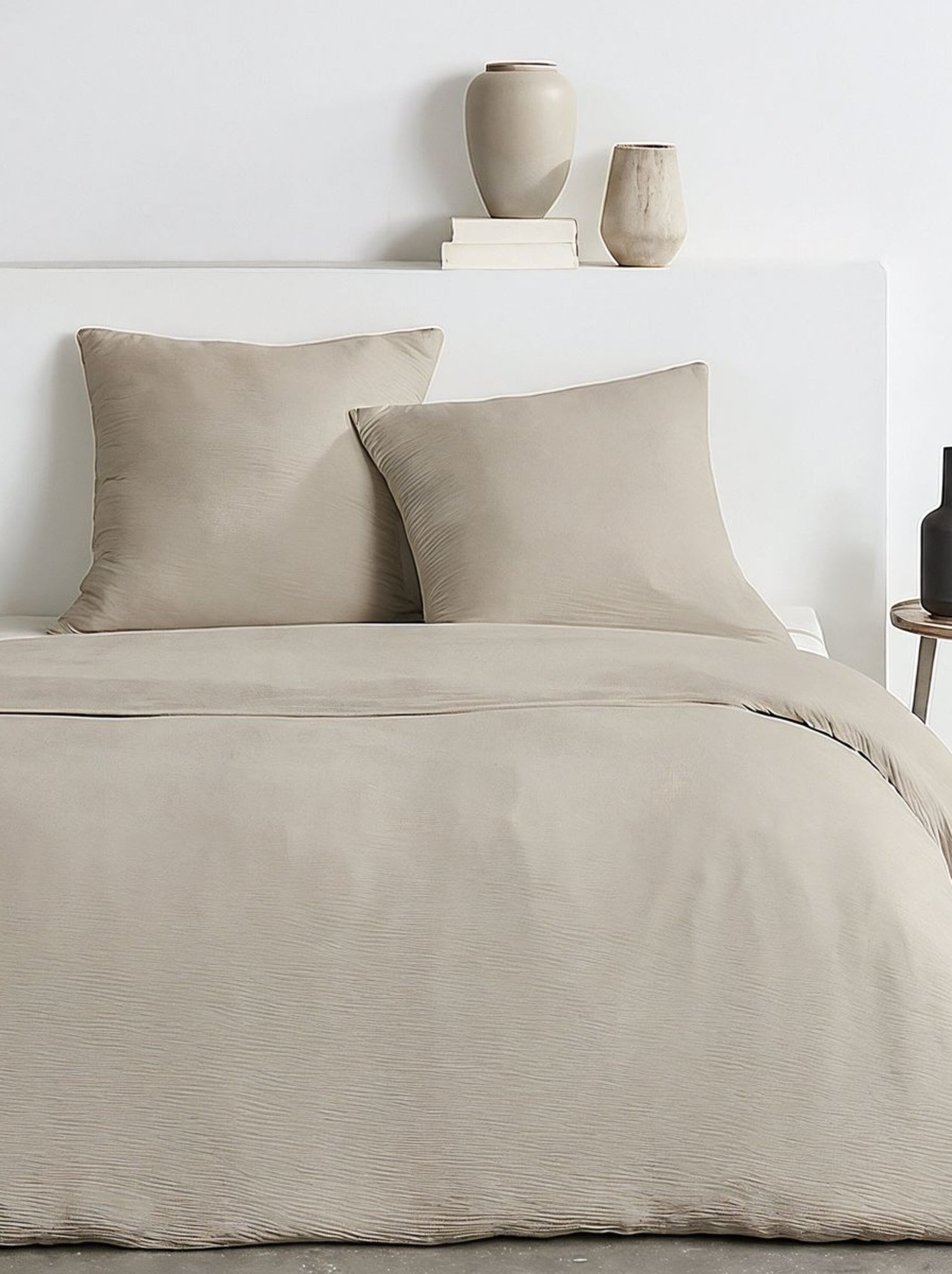 Parure de lit effet crépon unie ESSENTIAL - Beige